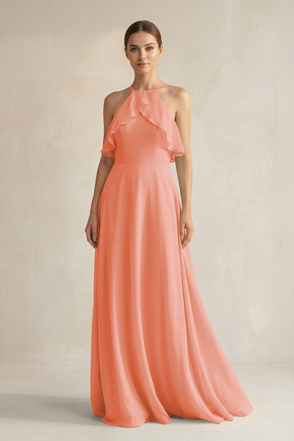 Halter Neck A-Line Chiffon Bridesmaid Dress with Keyhole in Rosette