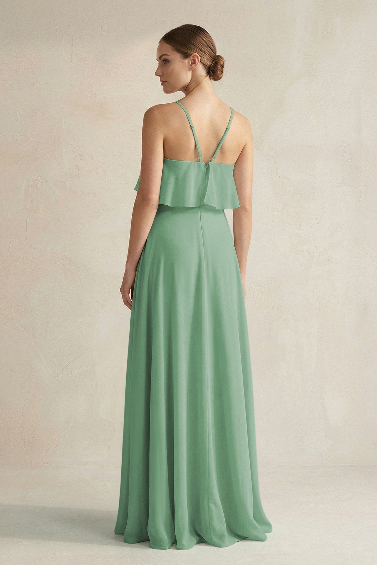 Halter Neck A-Line Chiffon Bridesmaid Dress with Keyhole in Sea Glass