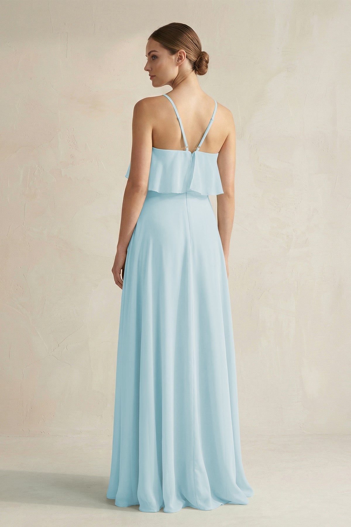 Halter Neck A-Line Chiffon Bridesmaid Dress with Keyhole in Sky Blue