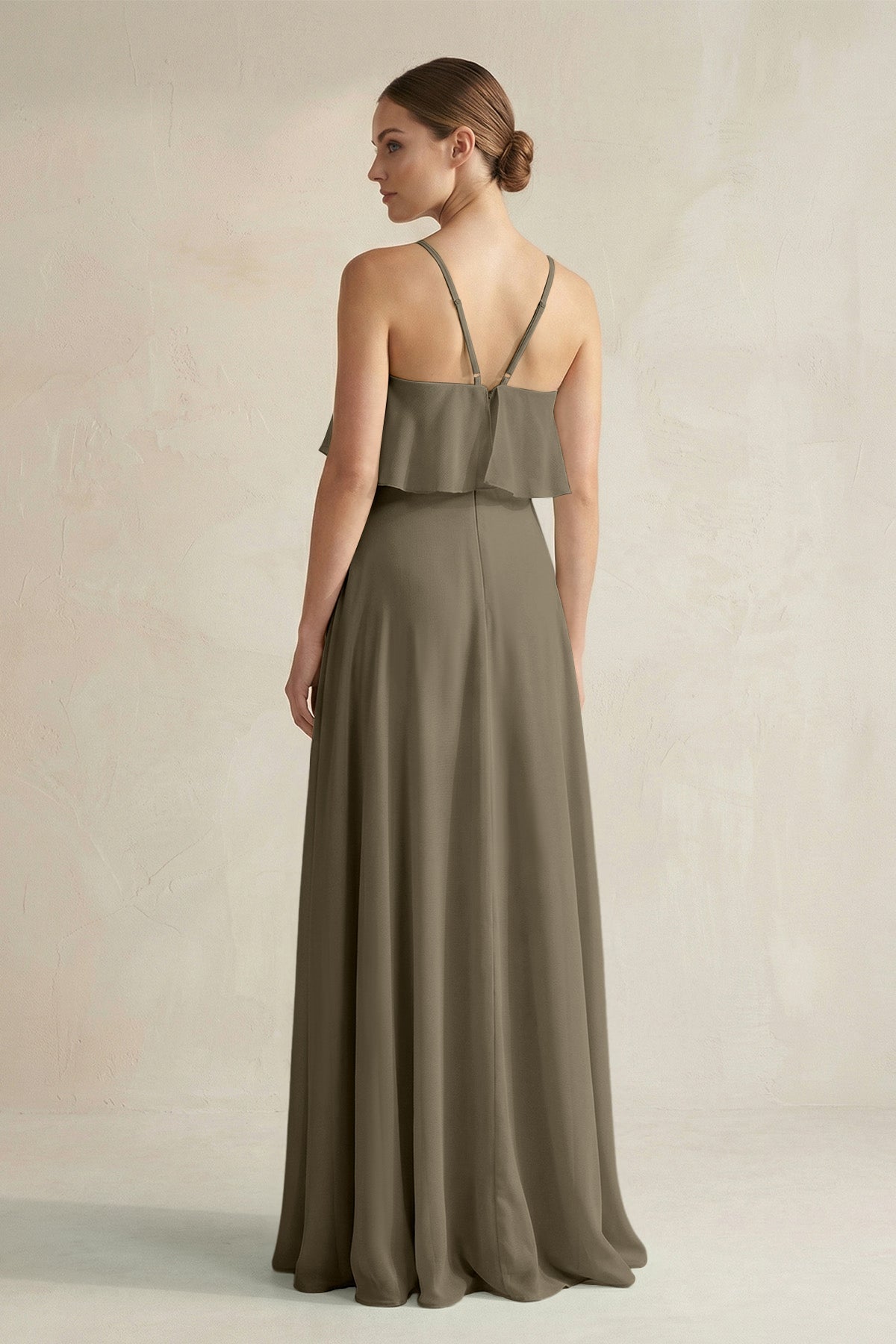 Halter Neck A-Line Chiffon Bridesmaid Dress with Keyhole in Willow Green