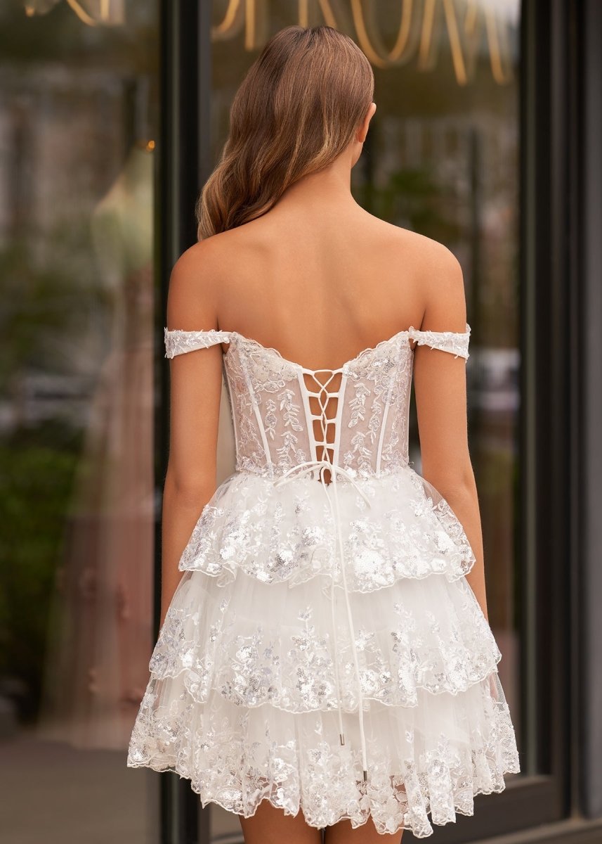 Home Try On - A-Line Sweetheart Tiered Short Homecoming Dresses