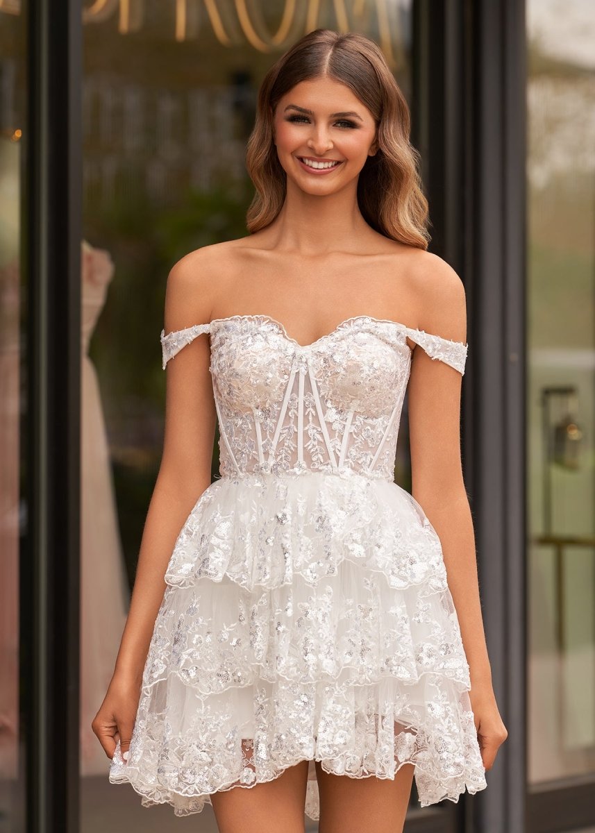Home Try On - A-Line Sweetheart Tiered Short Homecoming Dresses