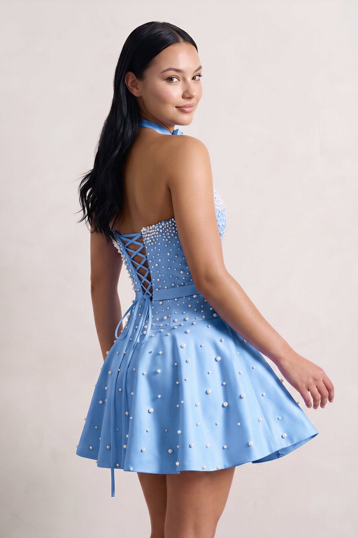 Hot Pink Strapless Pearl A-Line Satin Homecoming Dress With Bowknot