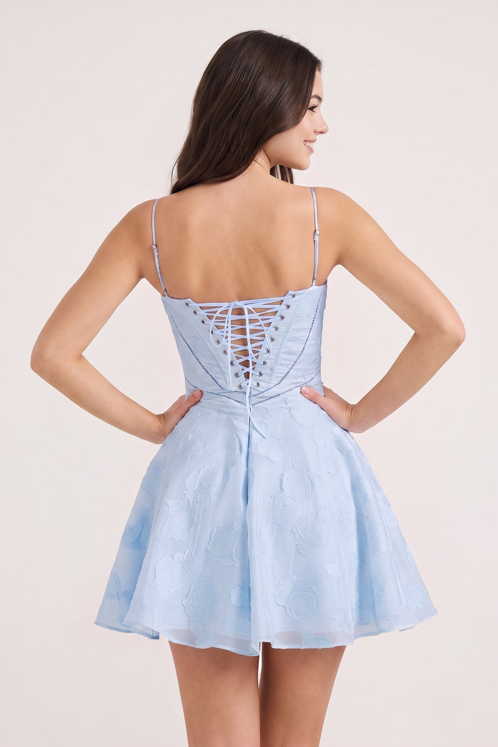Ivory Spaghetti Straps Chiffon Jacquard A-Line Homecoming Dress