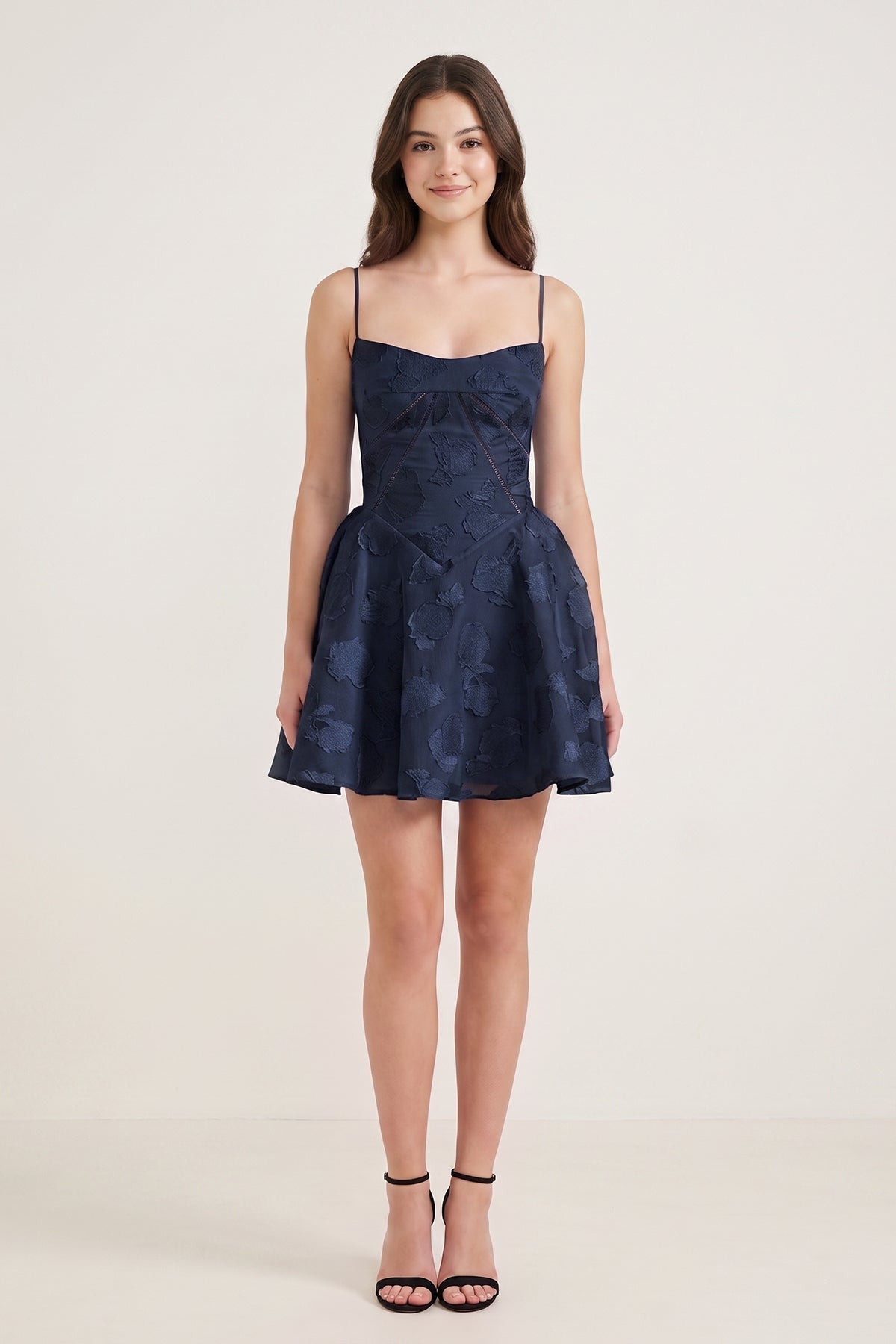 Ivory Spaghetti Straps Chiffon Jacquard A-Line Homecoming Dress