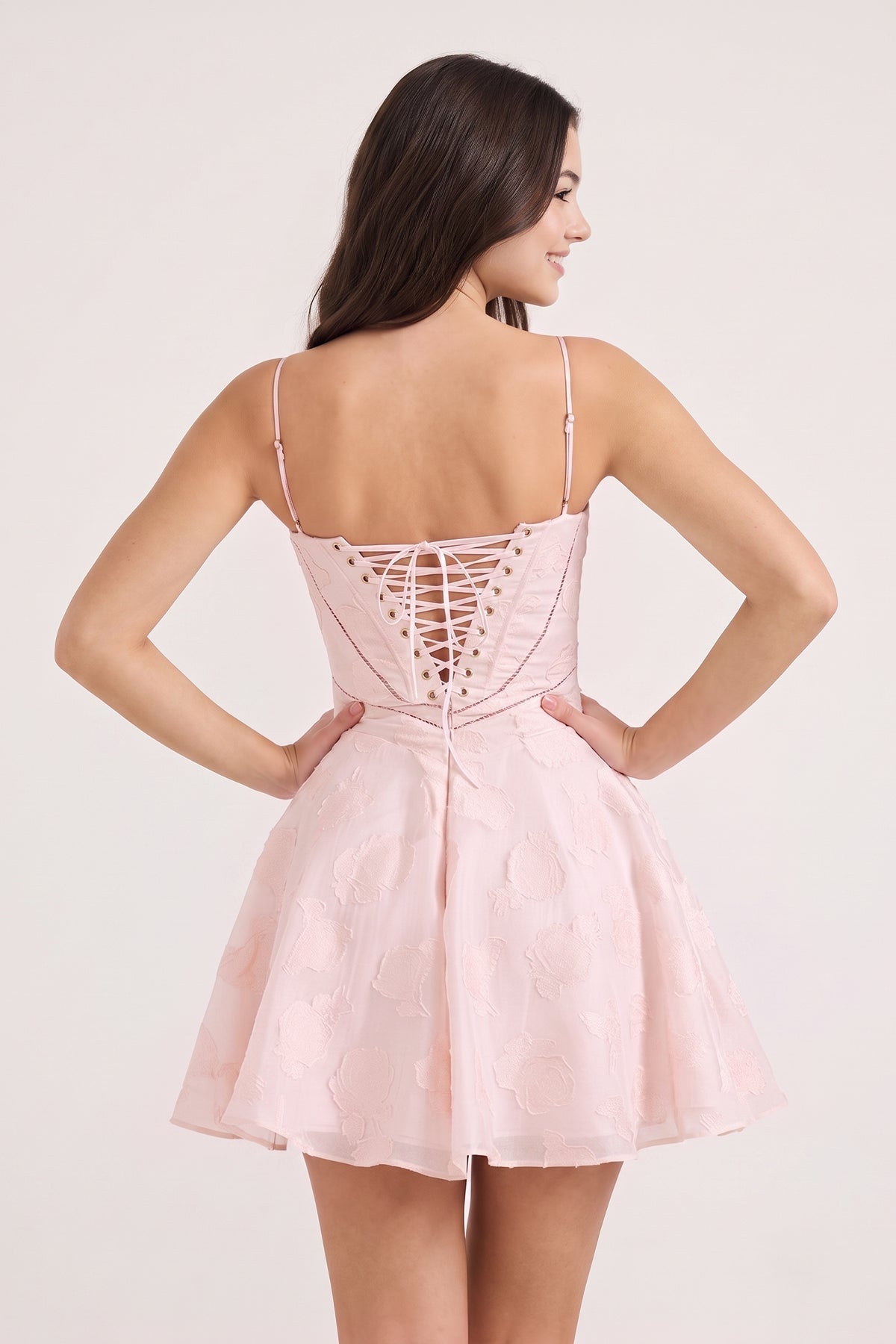 Ivory Spaghetti Straps Chiffon Jacquard A-Line Homecoming Dress