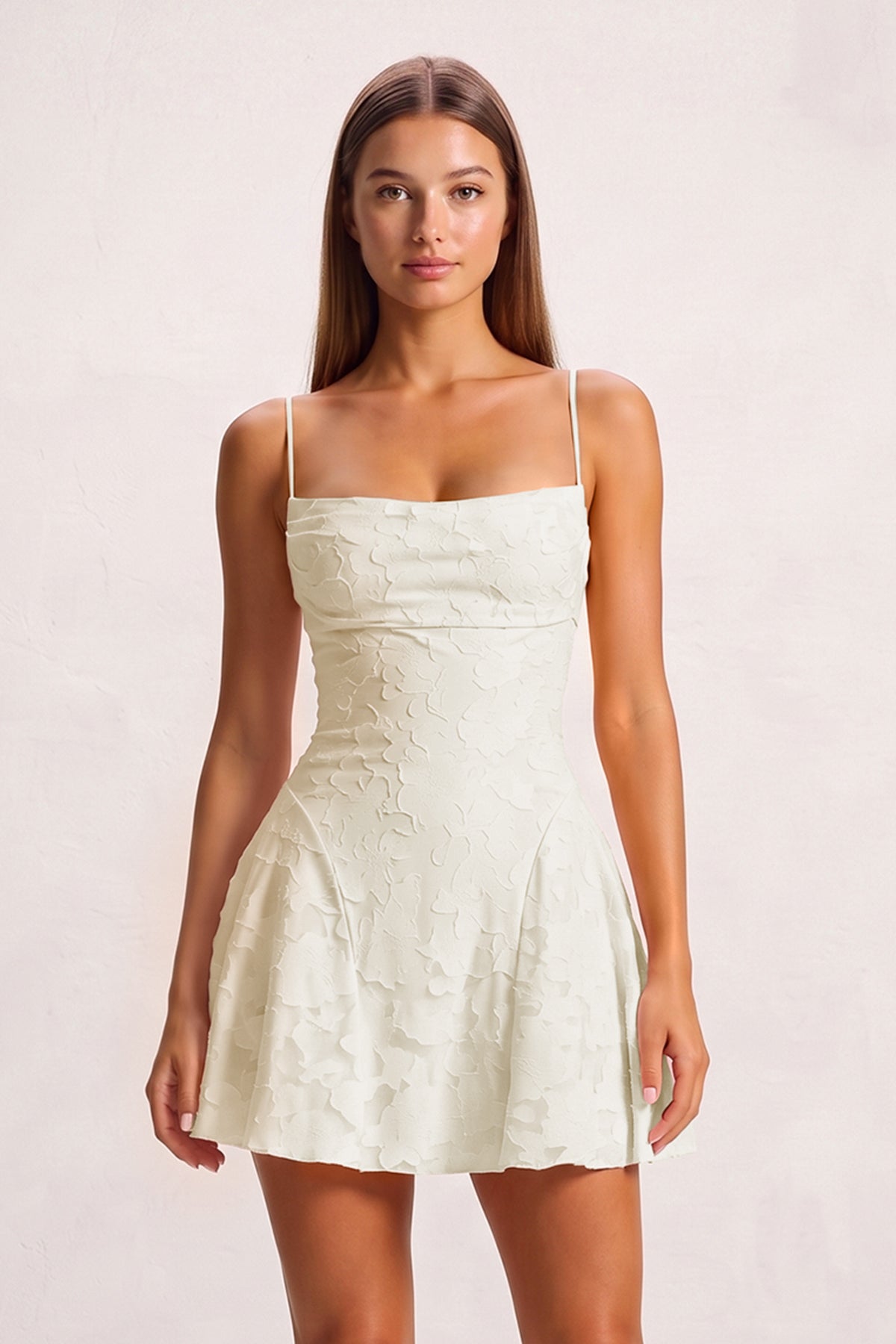 Pink Spaghetti Straps Jacquard Chiffon A-Line Homecoming Dress