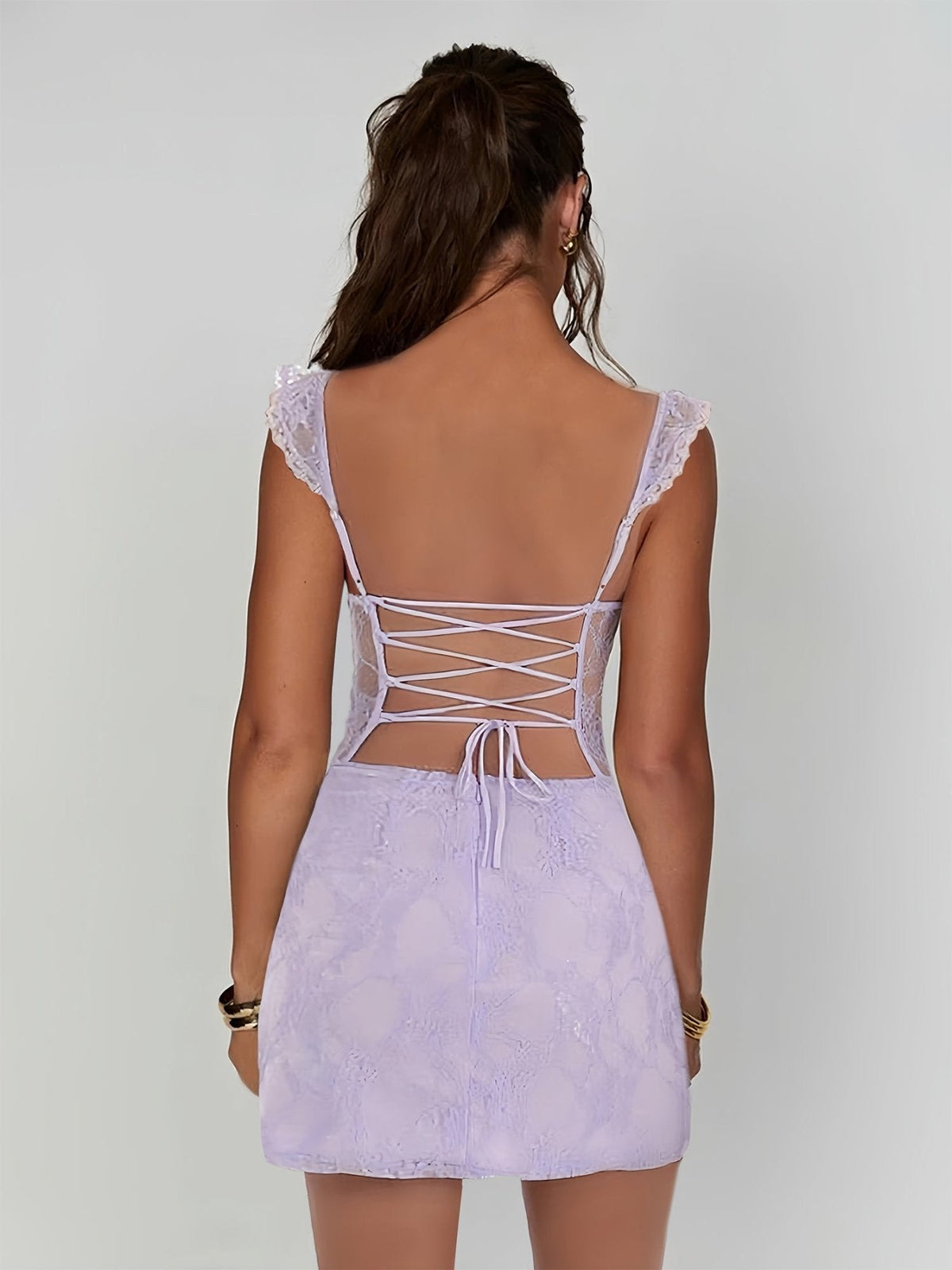 Lilac Sheath Scoop Neck Lace Short Homecoming Dress With Slit