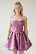 Lilac Strapless Corset Jacquard A-Line Ruched Homecoming Dress with Beading