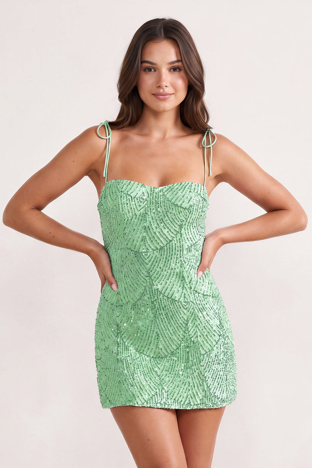 Pink Sparkly Sequin Sheath Bow Spaghetti Straps Homecoming Dress