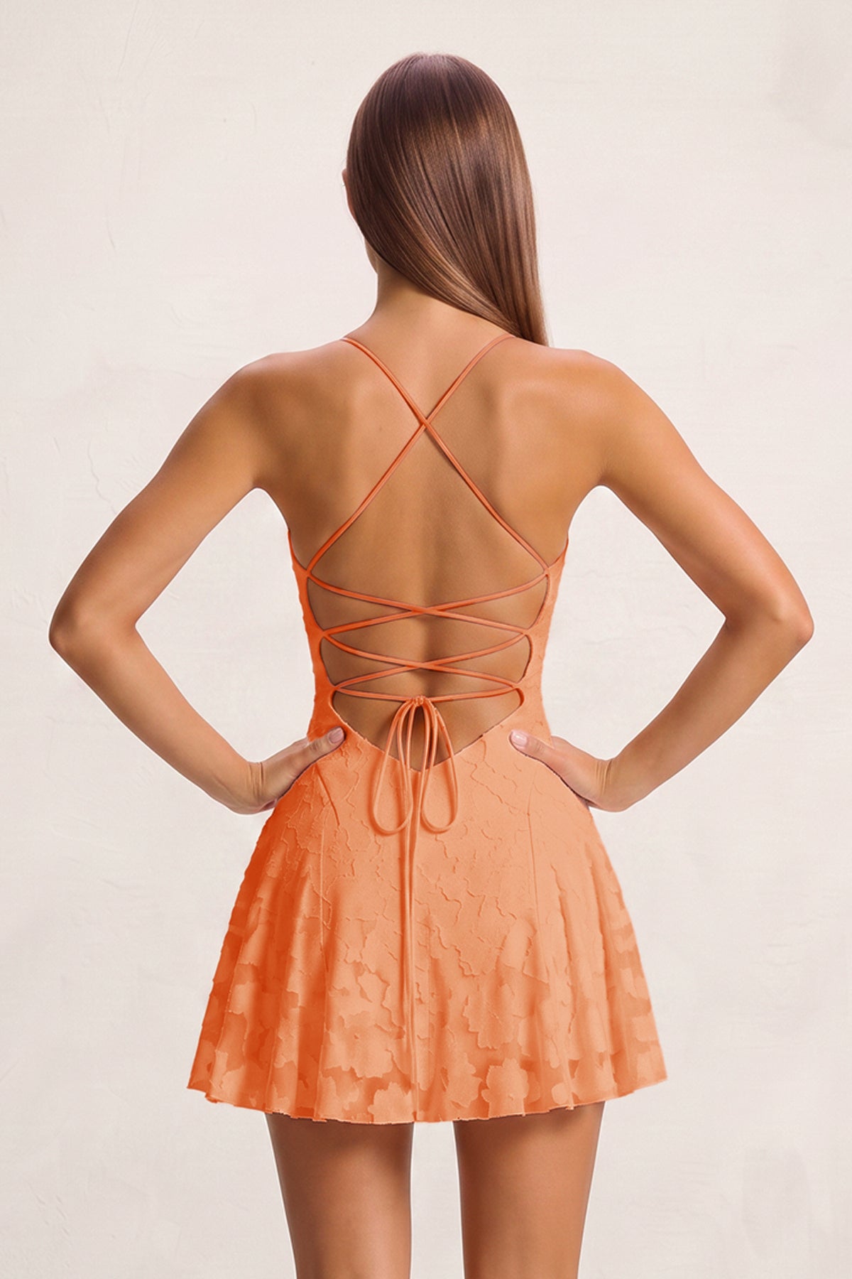 Pink Spaghetti Straps Jacquard Chiffon A-Line Homecoming Dress