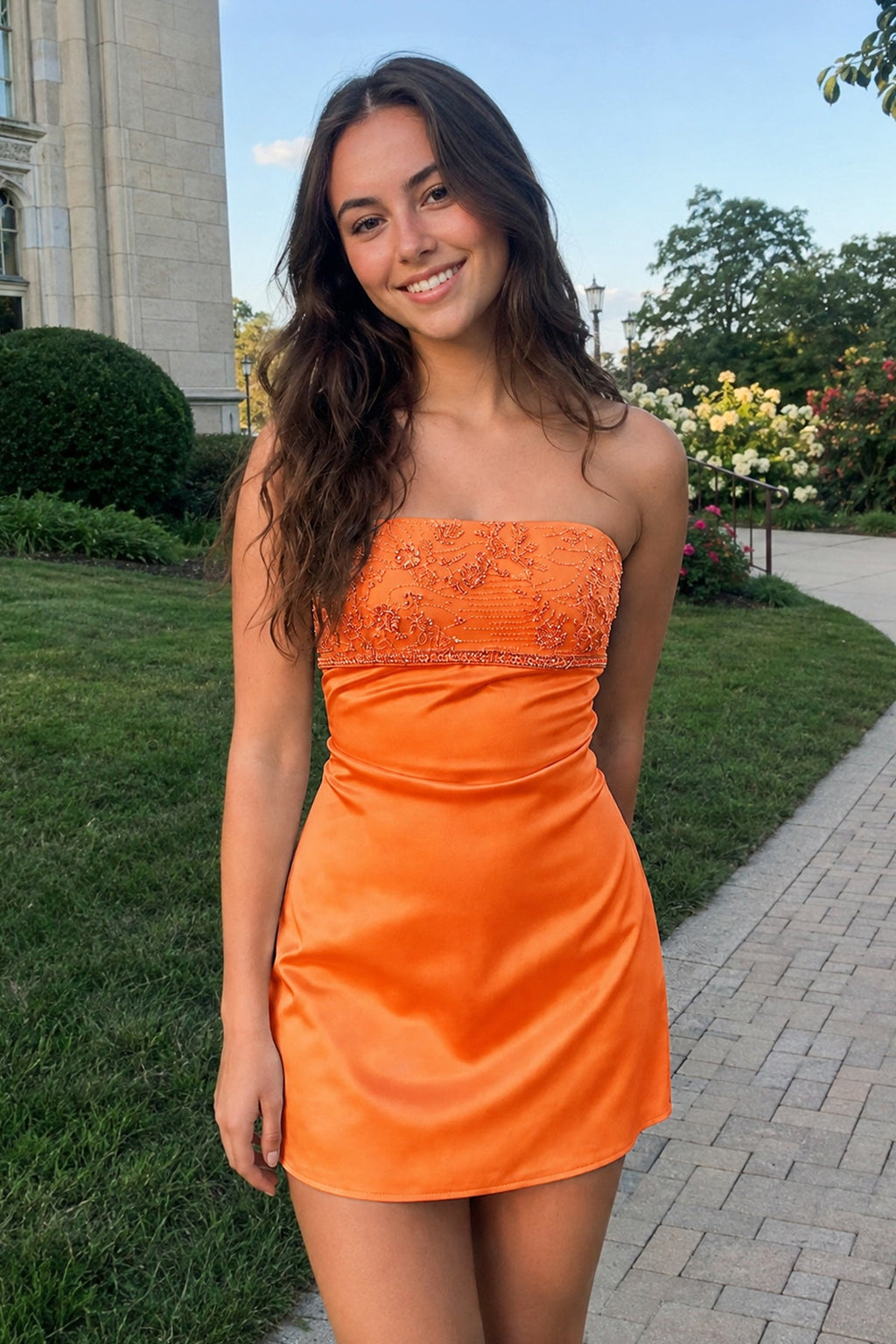 Aqua Strapless Appliqued Satin Sheath Homecoming Dress