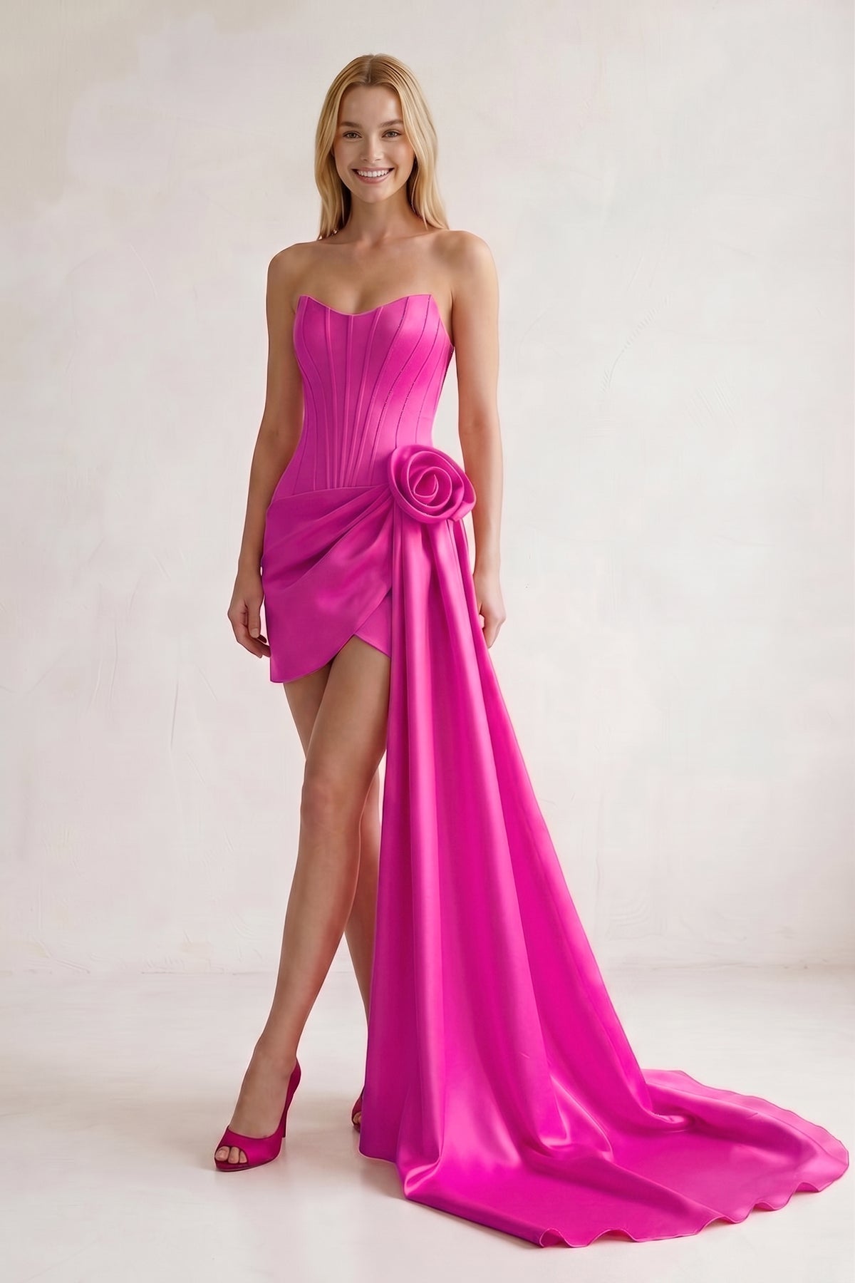 Orange Sweetheart Satin Corset 3D Flower Homecoming Dress With Ribbon