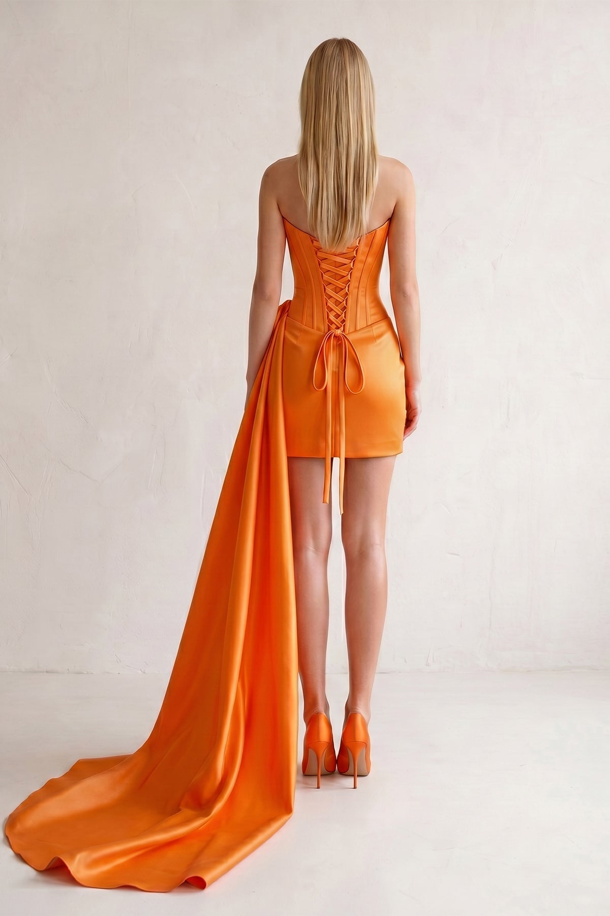 Orange Sweetheart Satin Corset 3D Flower Homecoming Dress With Ribbon