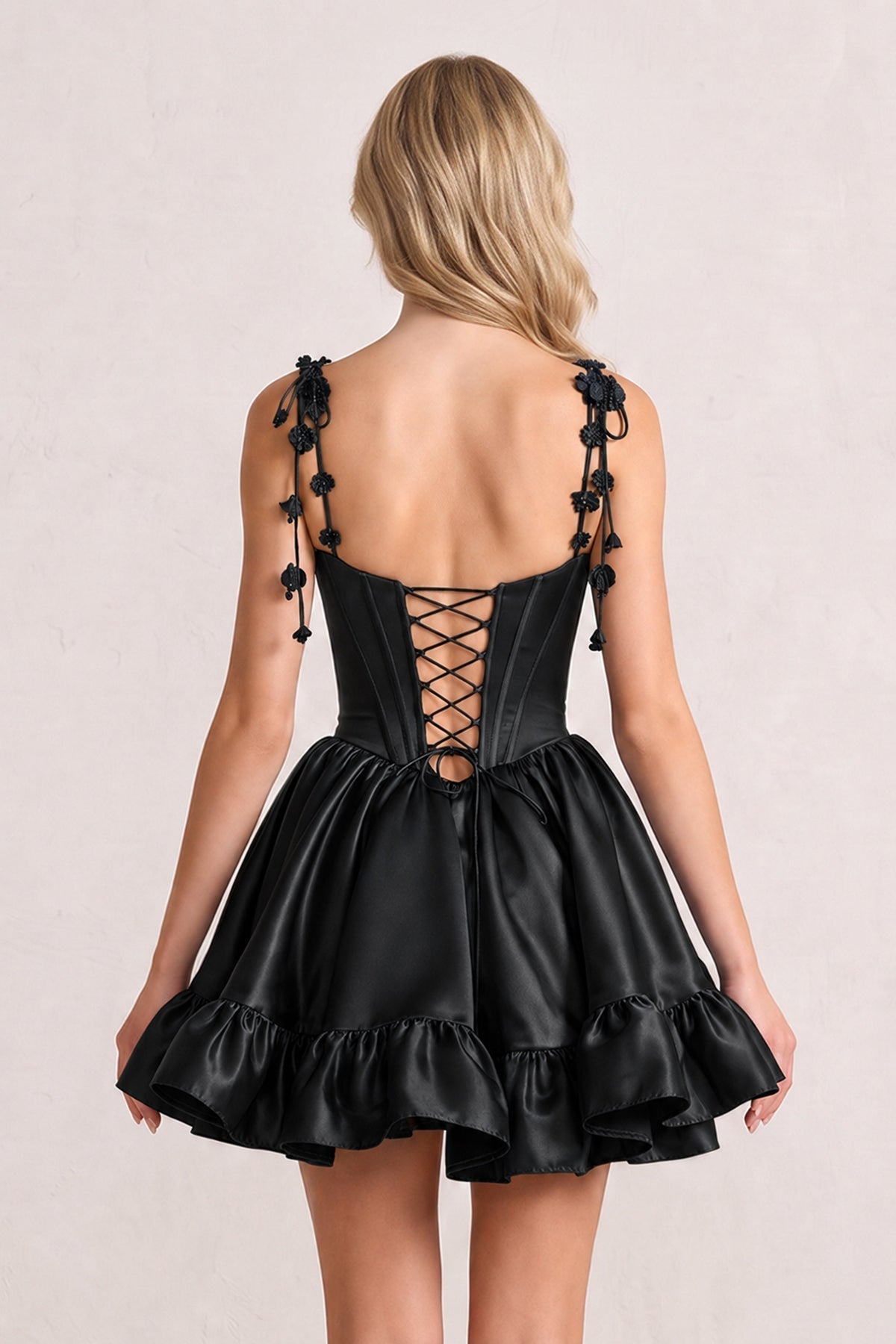 Pink 3D Flower Spaghetti Straps Ruffled A-Line Satin Corset Homecoming Dress
