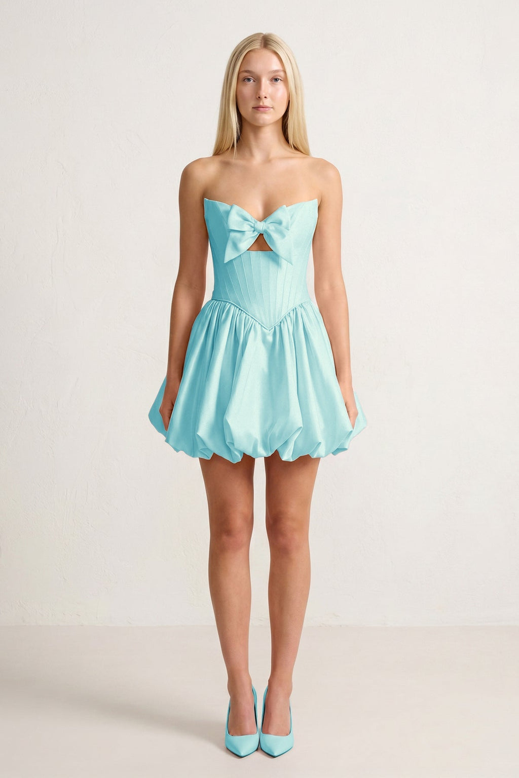 Pink Bowknot Sweetheart Bubble Hem A-Line Satin Homecoming Dress