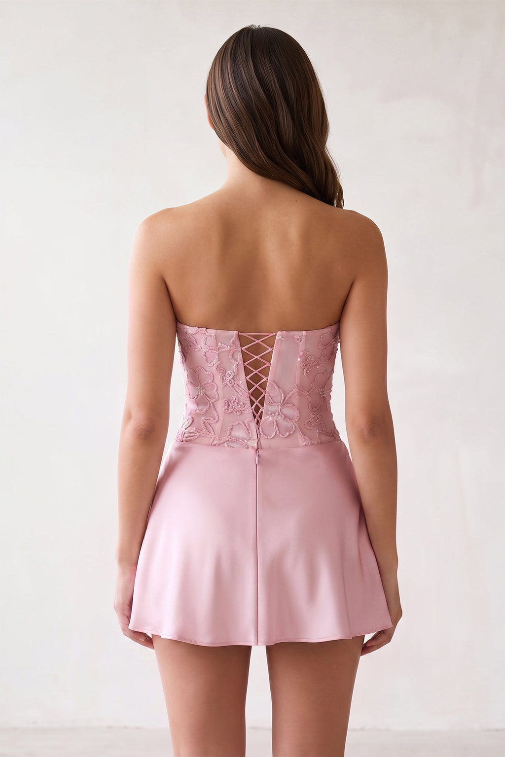Sky Blue Embroidered A-Line Strapless Satin Homecoming Dress