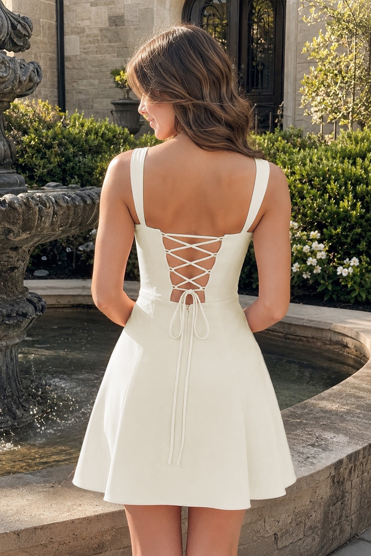 Pink Lace Sweetheart A-Line Satin Homecoming Dress With Lace-Up Back