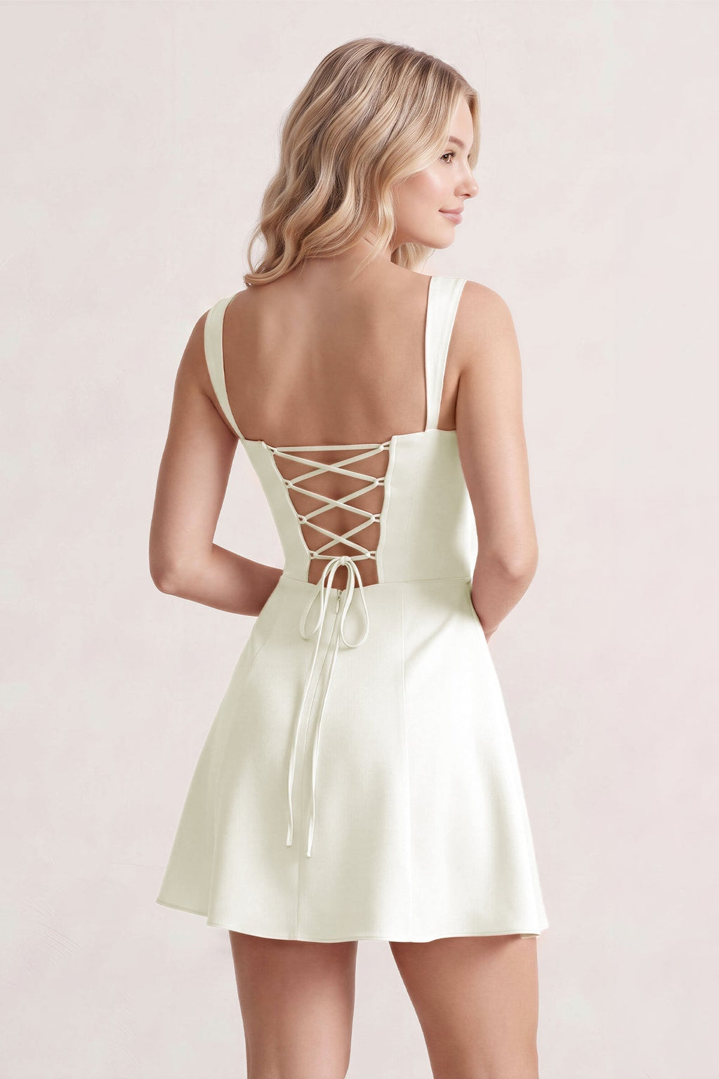 Pink Lace Sweetheart A-Line Satin Homecoming Dress With Lace-Up Back