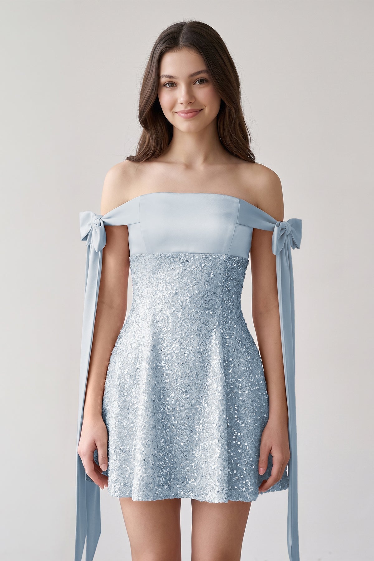 Pink Off-the-Shoulder A-Line Satin Homecoming Dress with Sequins
