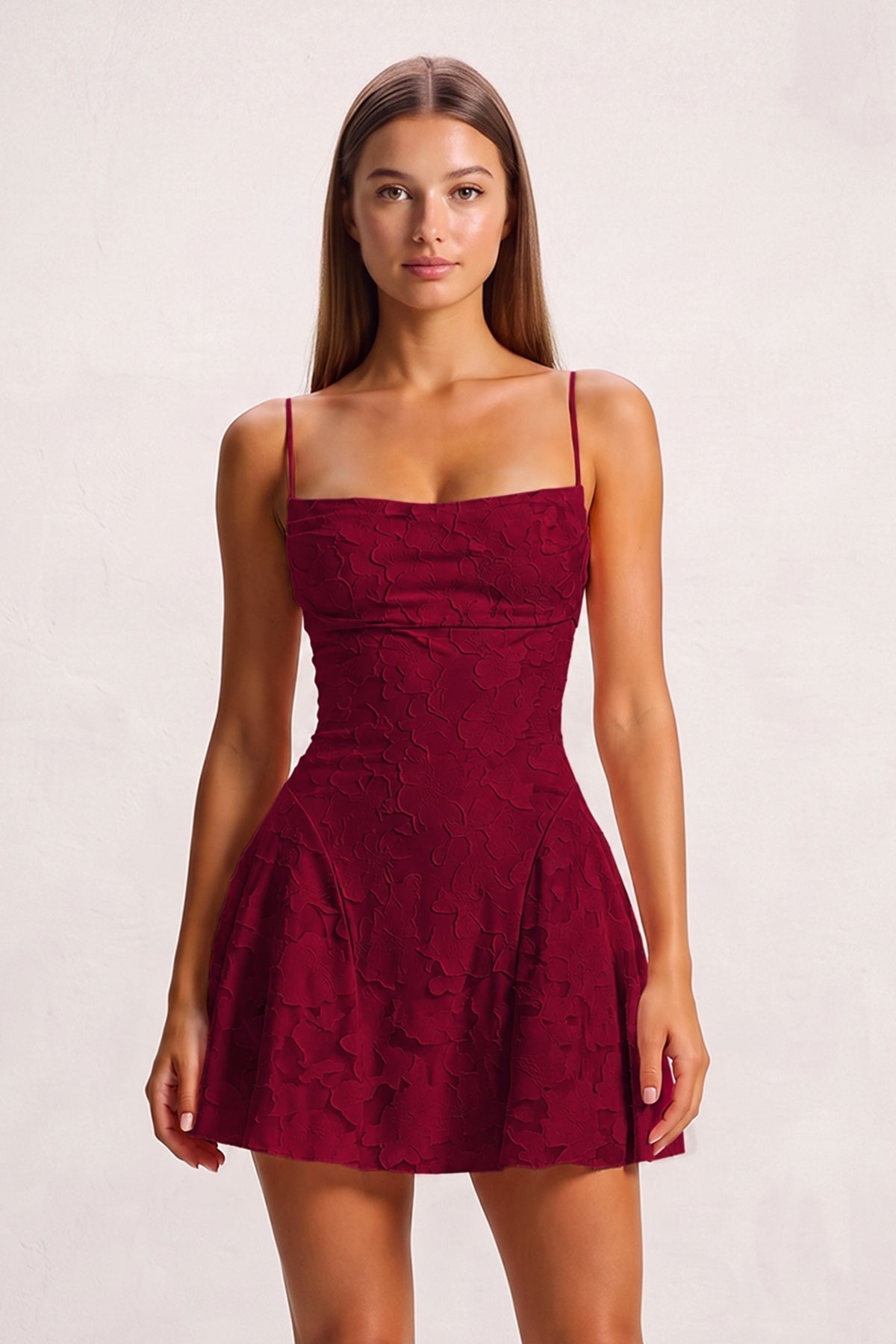 Pink Spaghetti Straps Jacquard Chiffon A-Line Homecoming Dress
