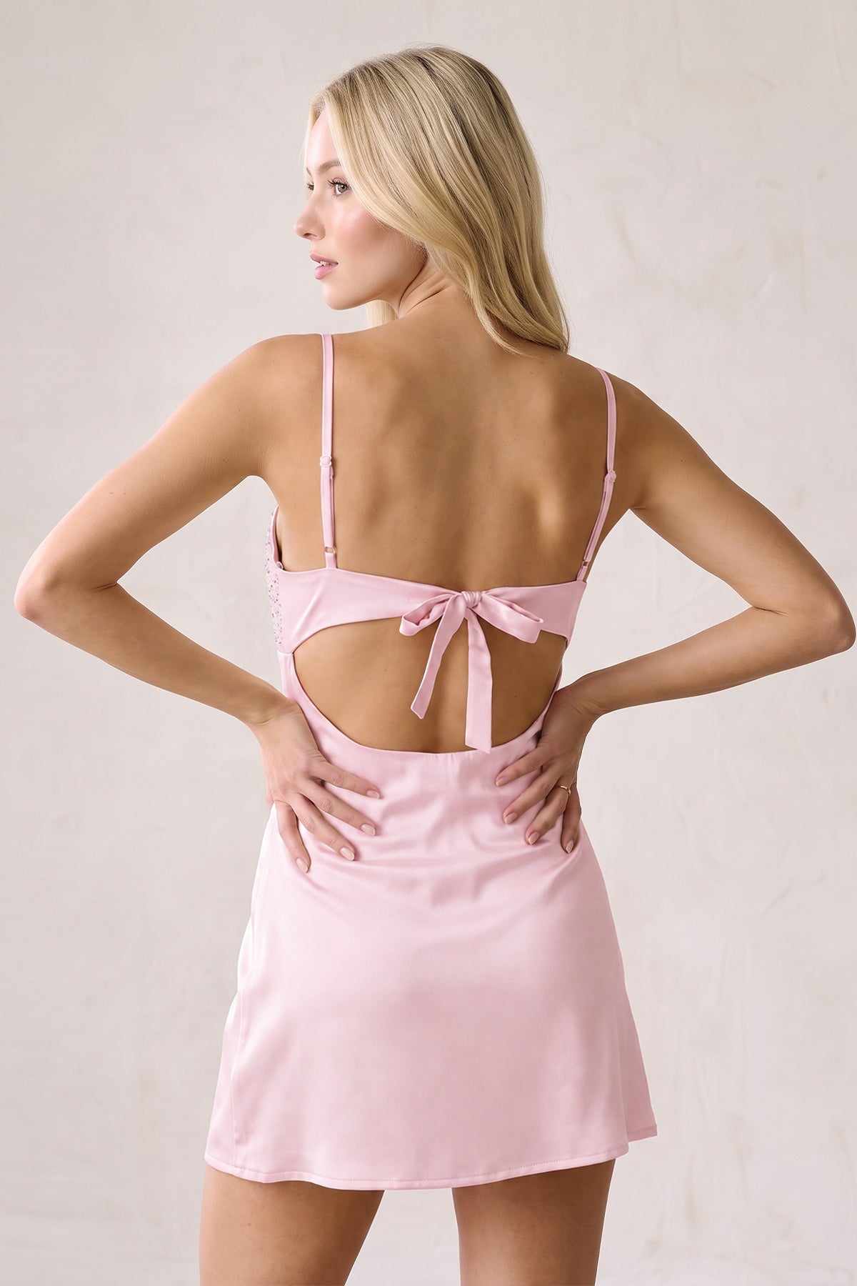 Champagne Spaghetti Straps Sheath Rhinestones Satin Homecoming Dress with Tie Back