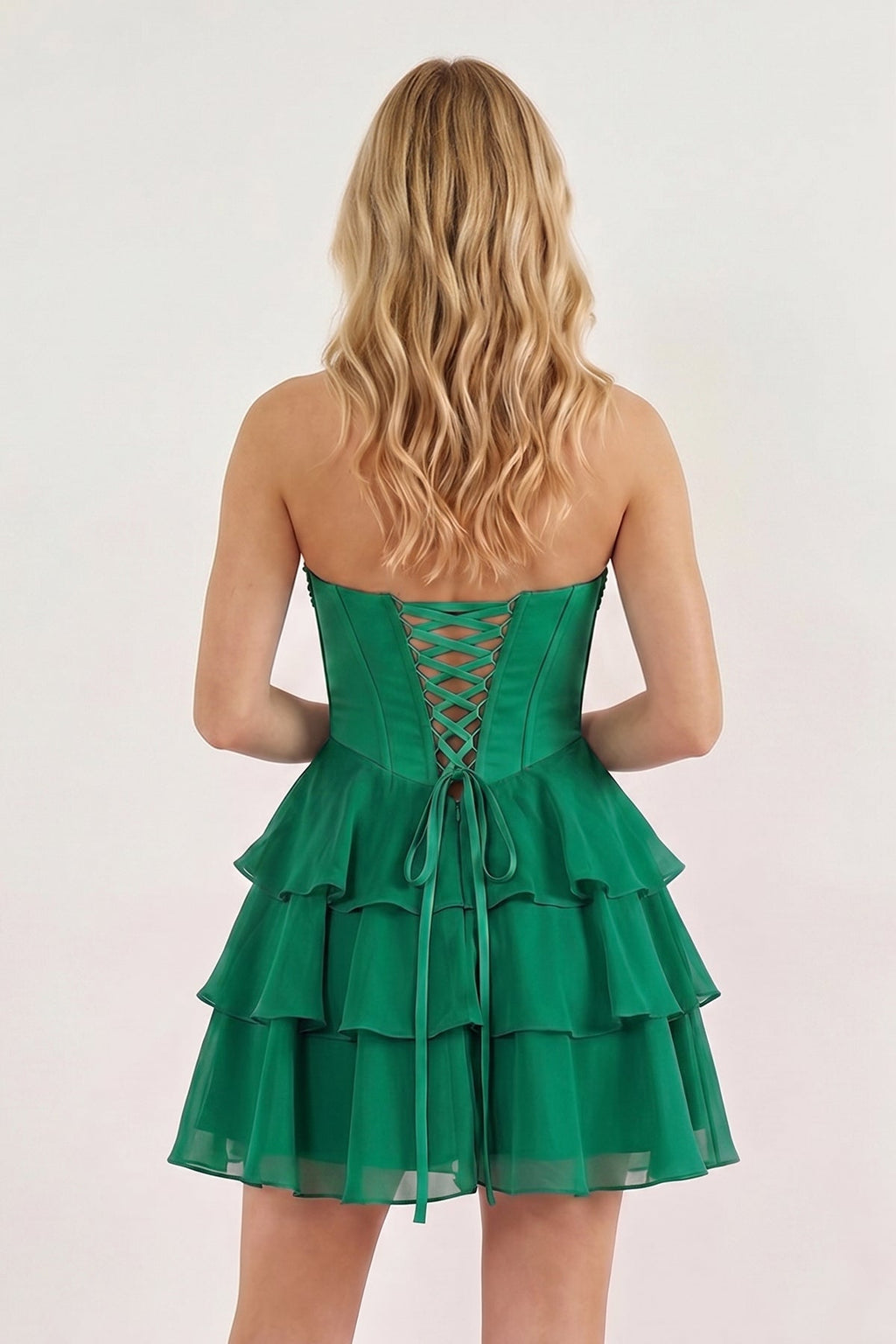 Pink Strapless Tiered A-Line Ruffled Chiffon Appliqued Homecoming Dress