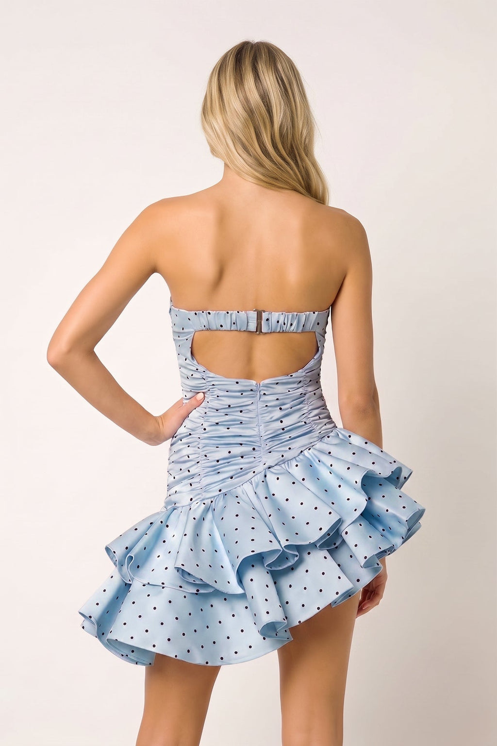 Pink Sweetheart Polka Dots Ruched Ruffled A-Line Homecoming Dress