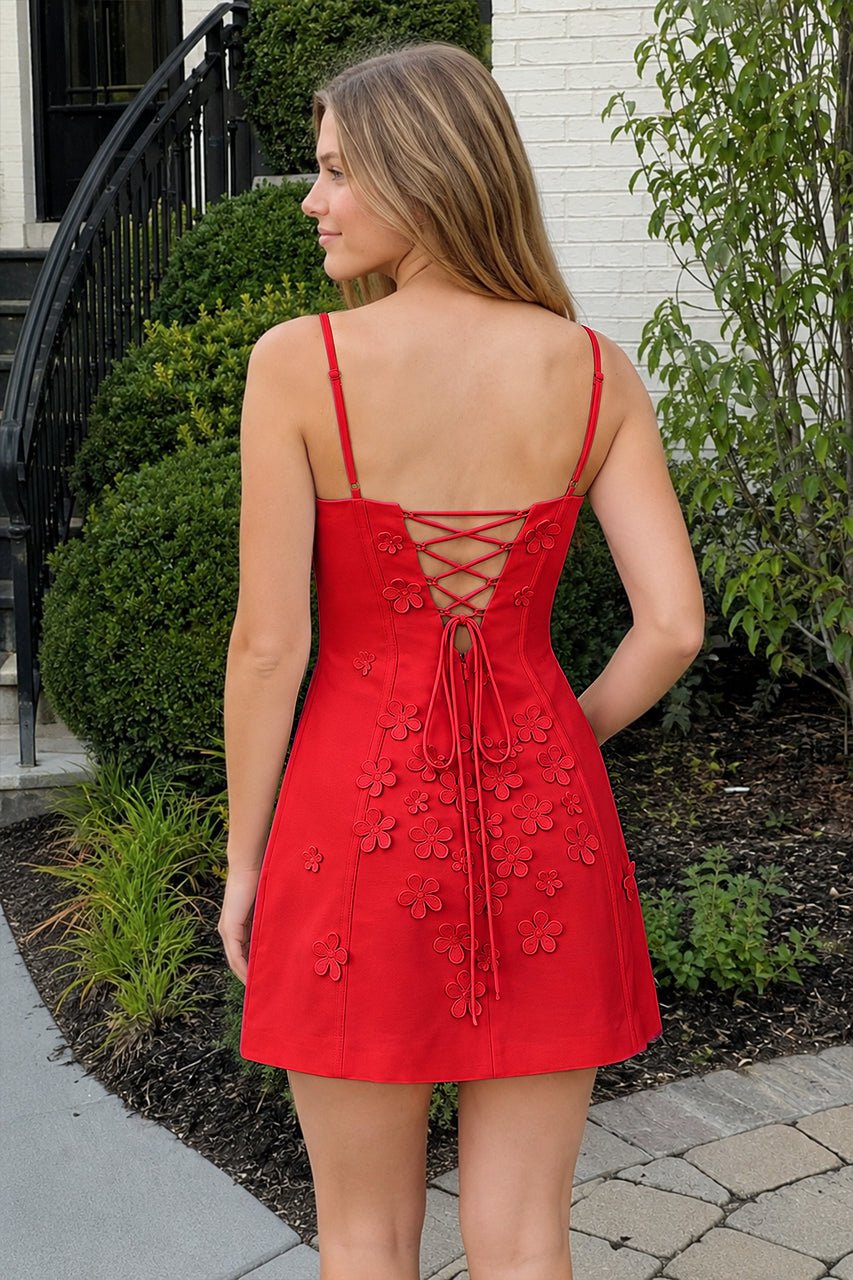 Pink A-Line Appliqued Spaghetti Straps Short Homecoming Dress