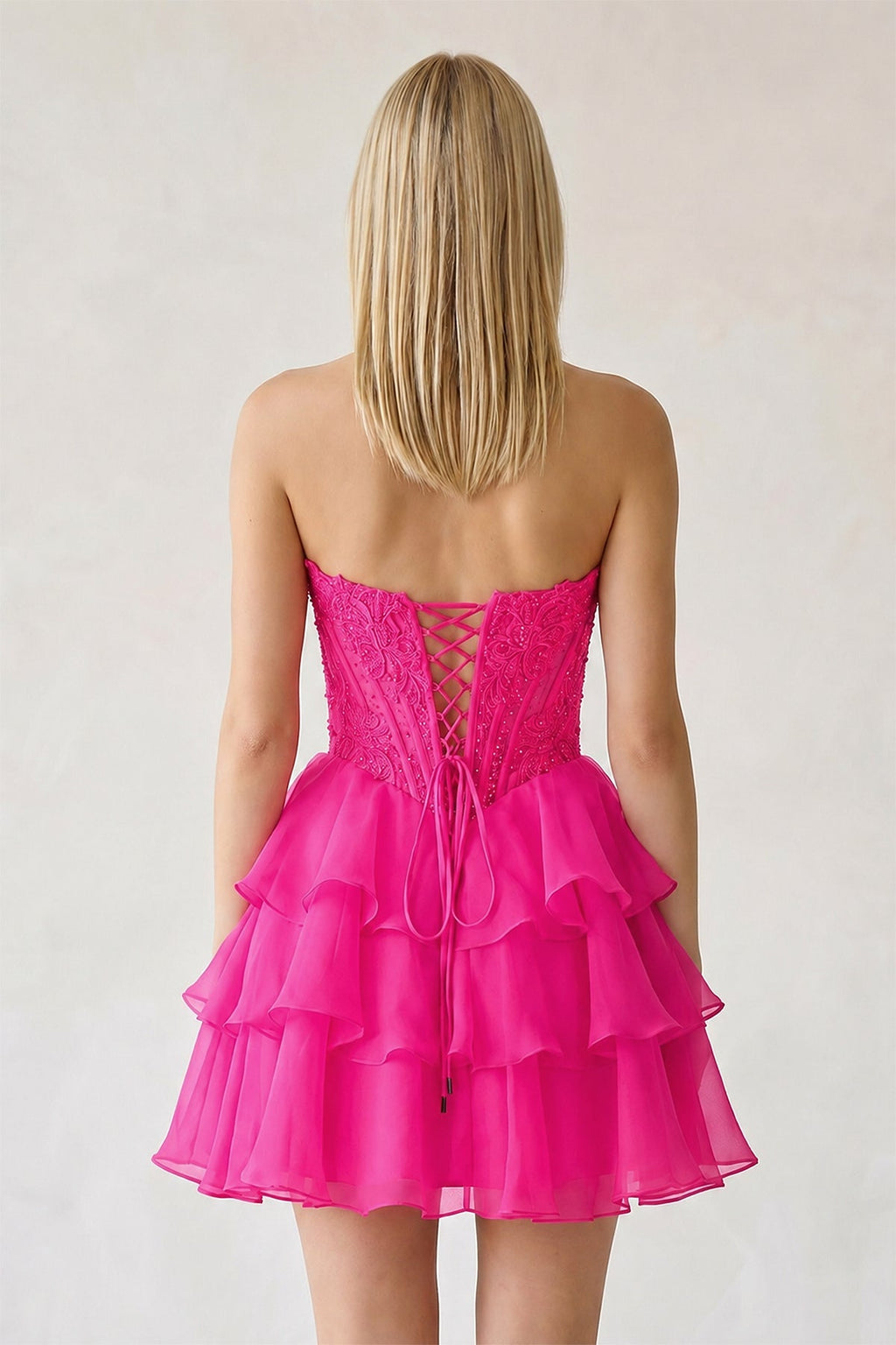 Red Ruffled A-Line Chiffon Sweetheart Corset Homecoming Dress With Beading