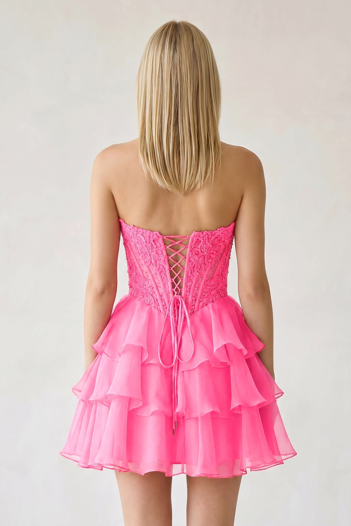 Red Ruffled A-Line Chiffon Sweetheart Corset Homecoming Dress With Beading