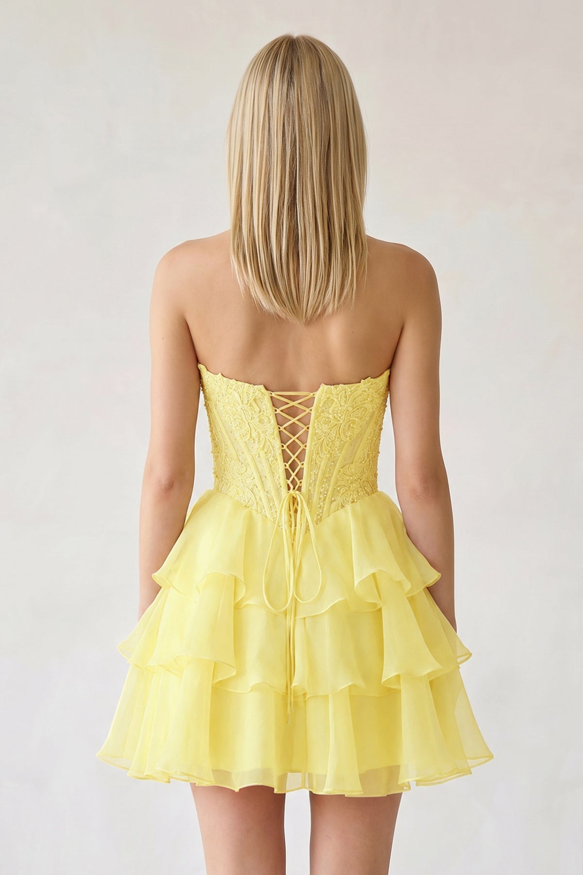 Red Ruffled A-Line Chiffon Sweetheart Corset Homecoming Dress With Beading