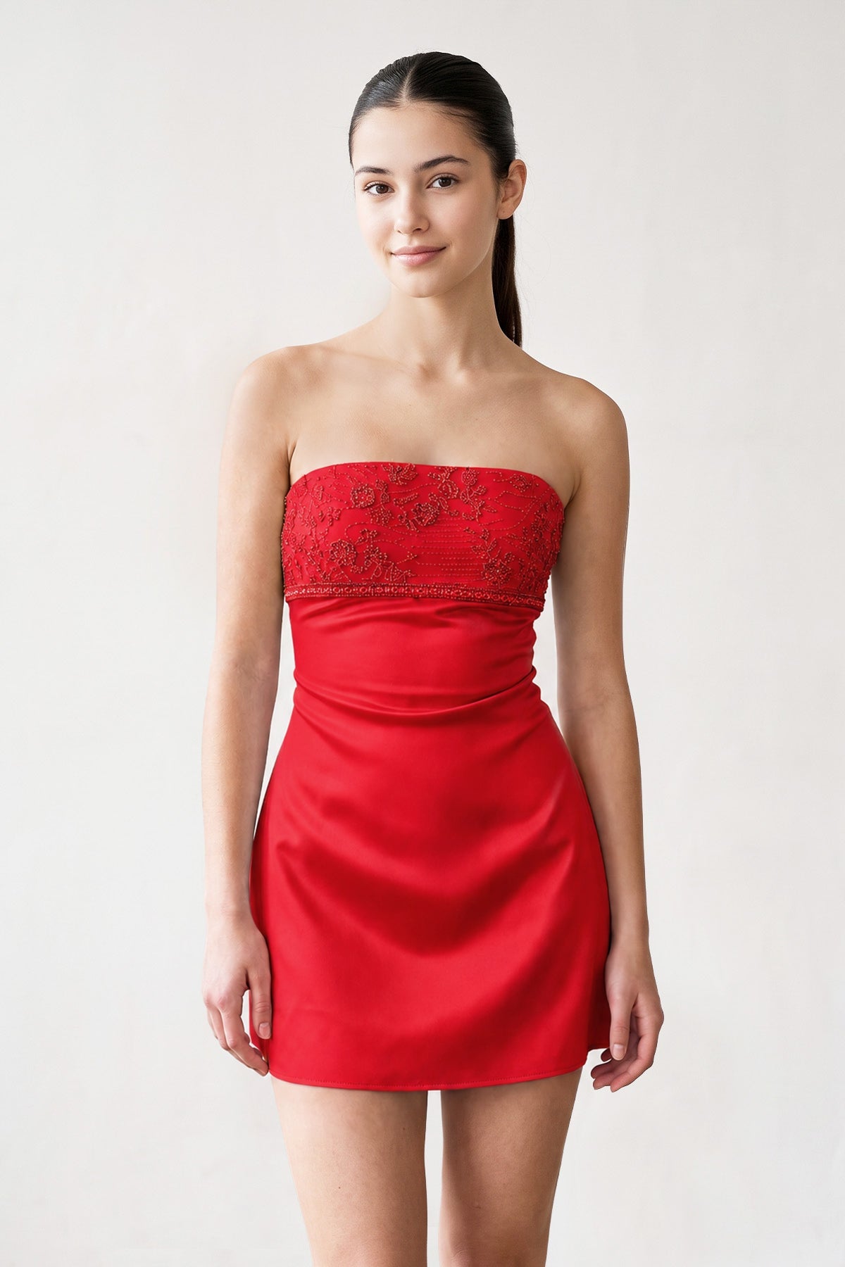 Aqua Strapless Appliqued Satin Sheath Homecoming Dress