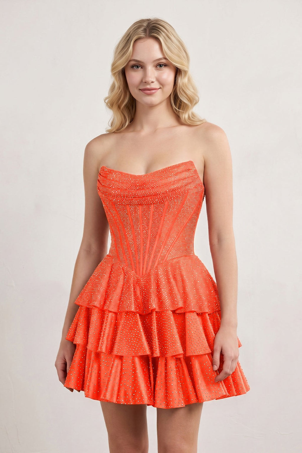 Royal Blue Glitter Beaded A-Line Ruffled Corset Satin Homecoming Dress