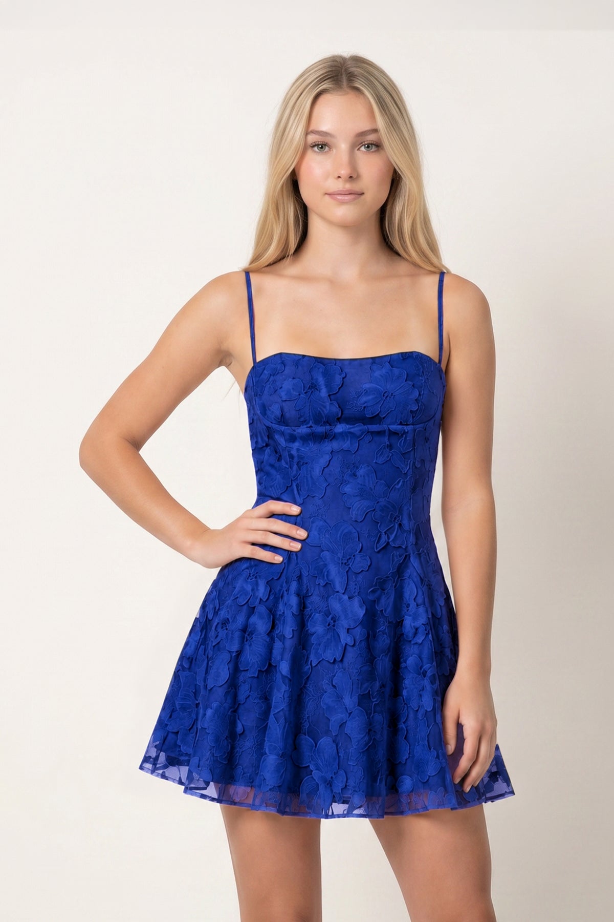 Spaghetti Straps A-Line Chiffon Jacquard Homecoming Dress