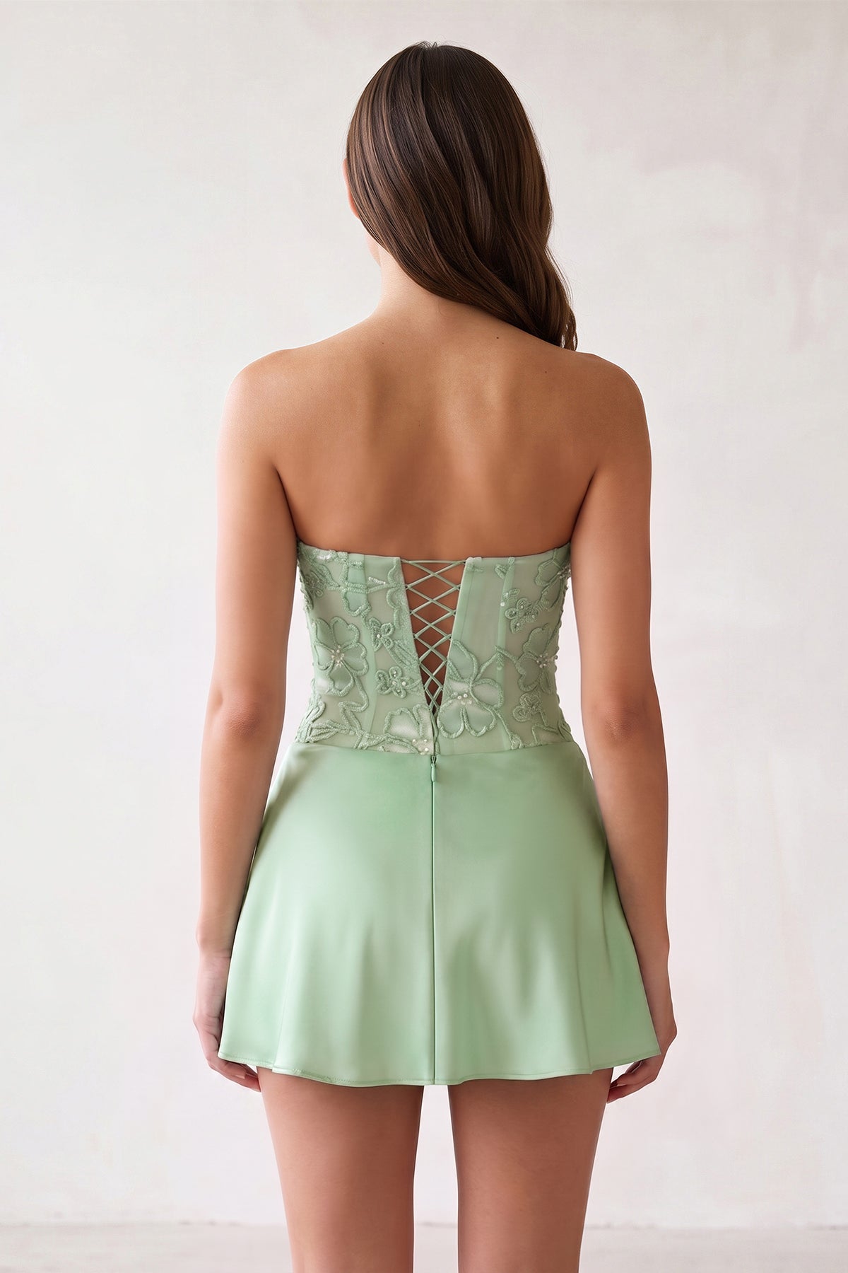 Sky Blue Embroidered A-Line Strapless Satin Homecoming Dress