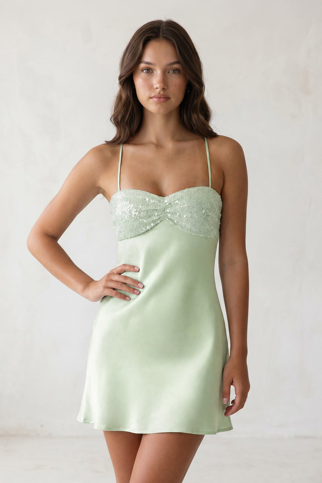 Sky Blue Spaghetti Straps Sheath Satin Homecoming Dress With Sequins