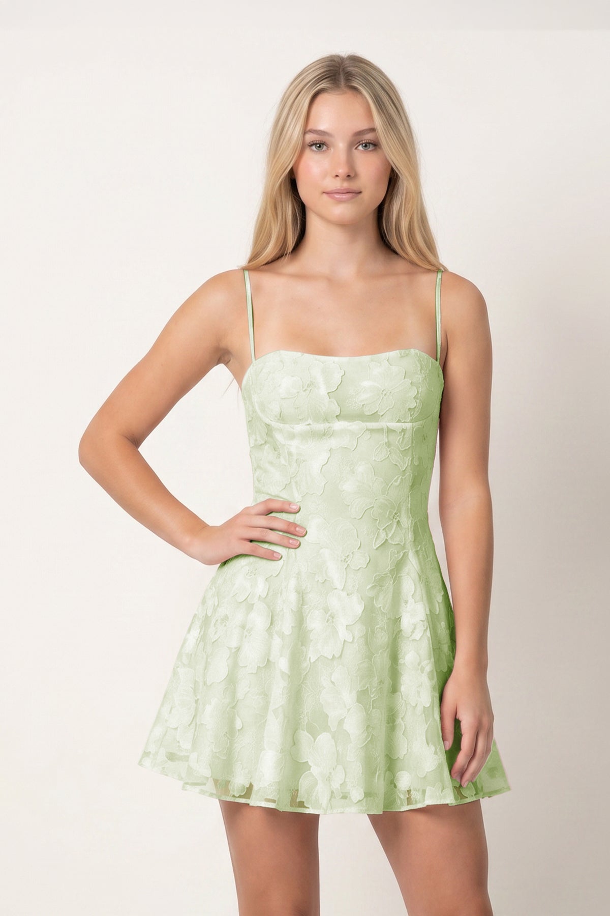 Spaghetti Straps A-Line Chiffon Jacquard Homecoming Dress