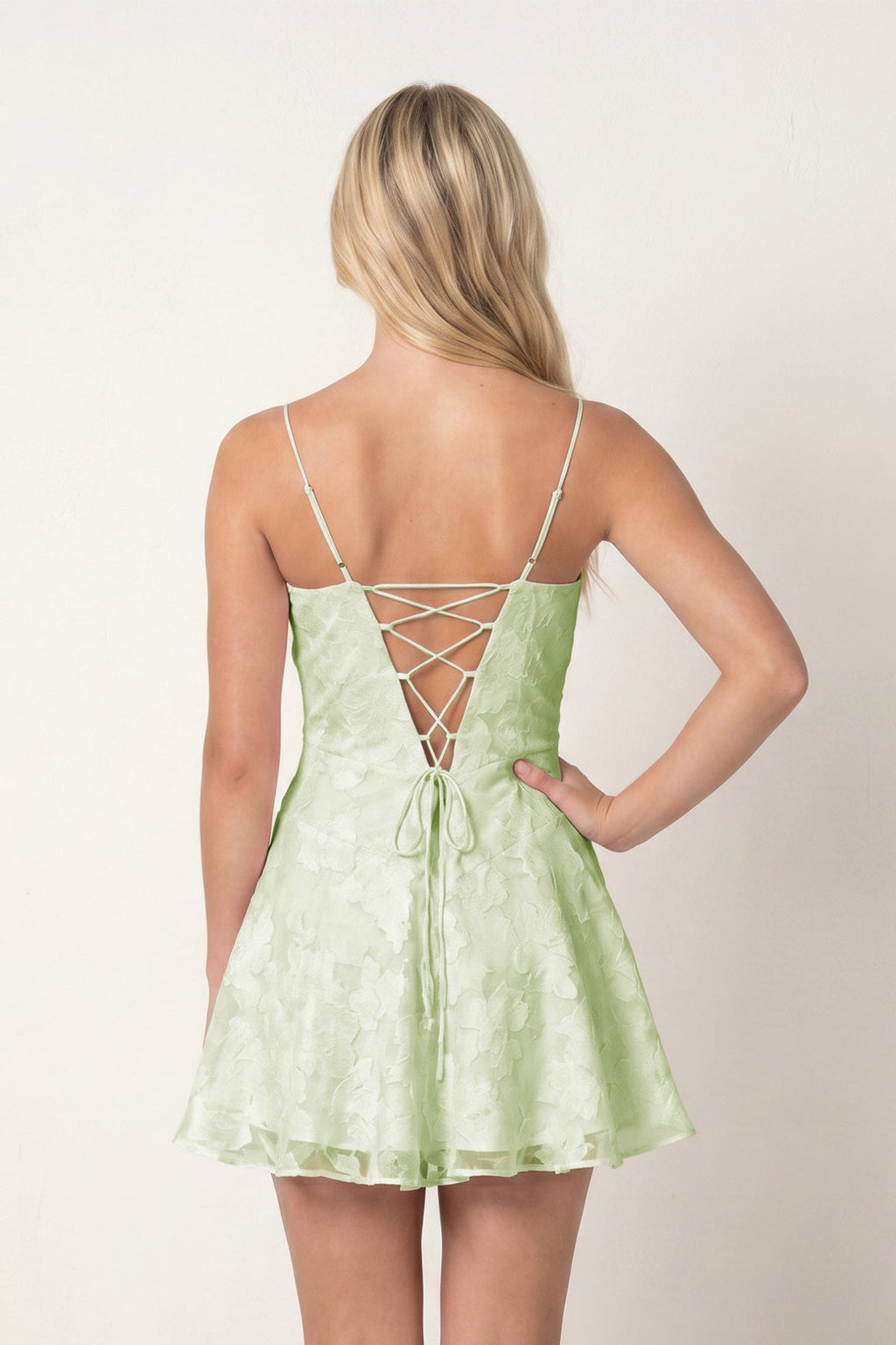 Spaghetti Straps A-Line Chiffon Jacquard Homecoming Dress