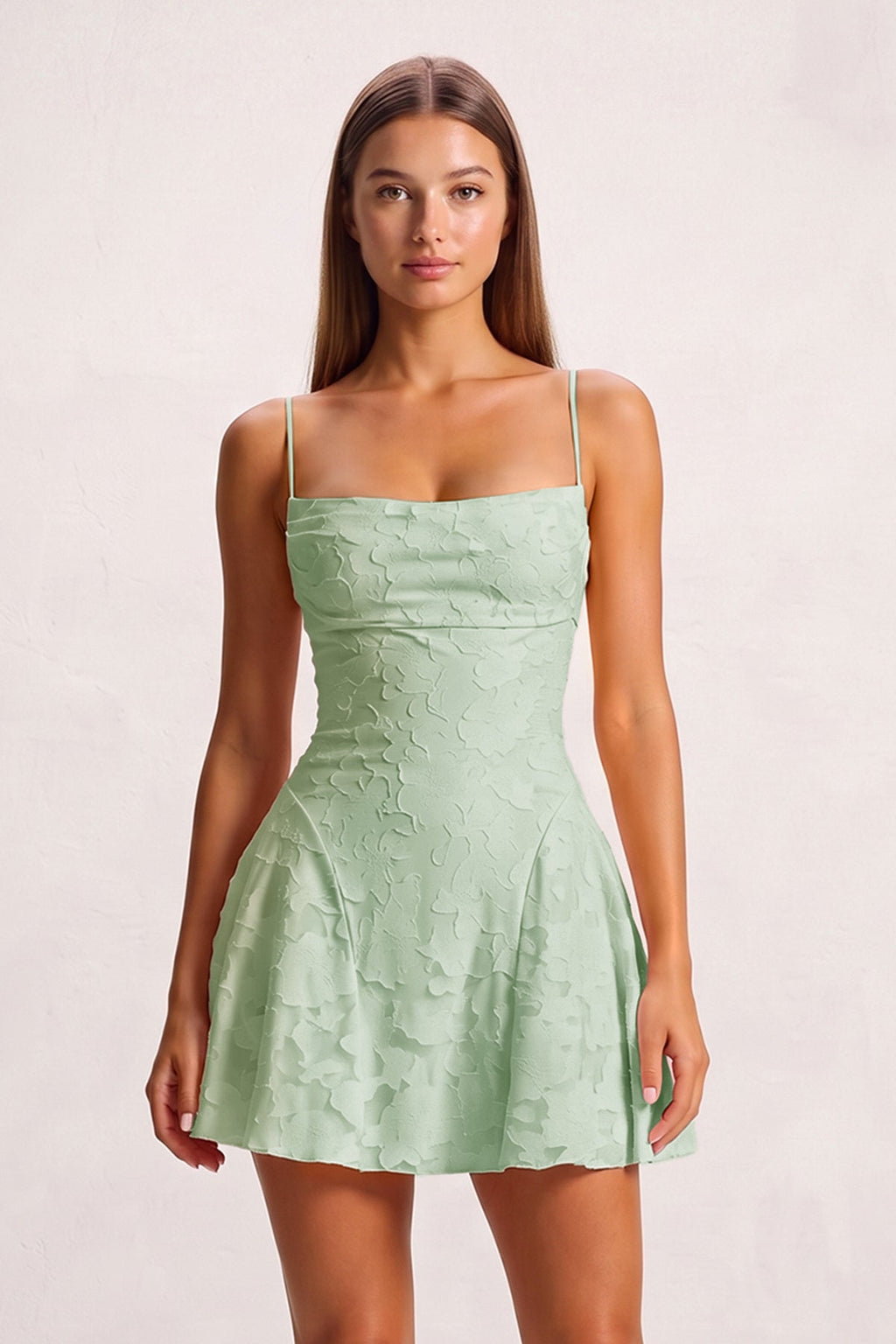 Pink Spaghetti Straps Jacquard Chiffon A-Line Homecoming Dress