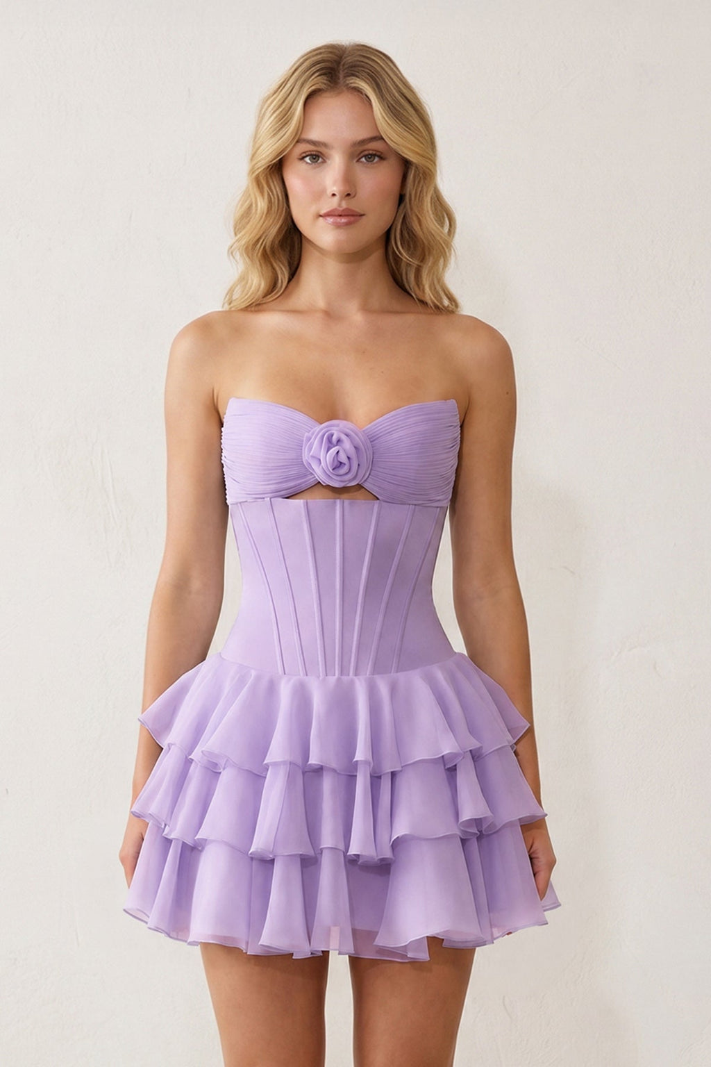 Sky Blue 3D-Flower Sweetheart Cut-Out Ruffled A-Line Satin Homecoming Dress