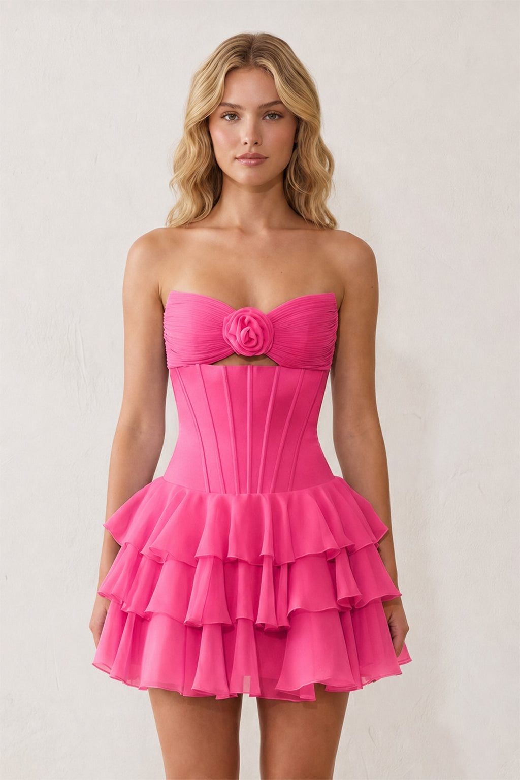 Sky Blue 3D-Flower Sweetheart Cut-Out Ruffled A-Line Satin Homecoming Dress