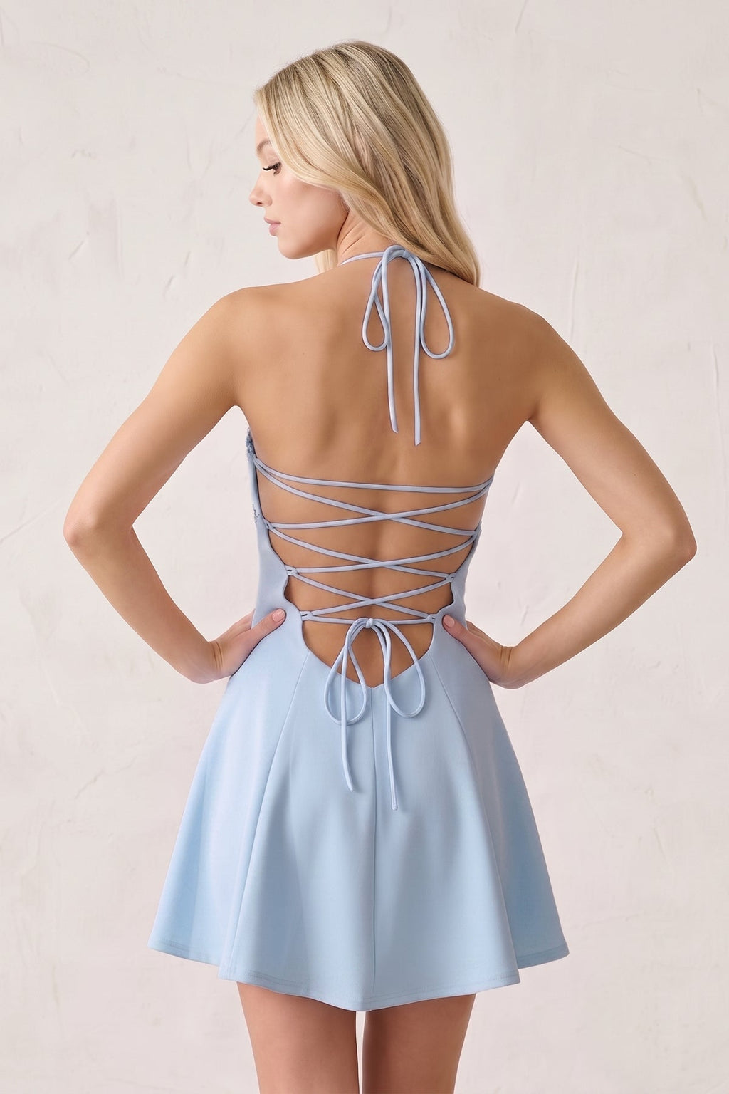 Pink Halter A-Line Embroidery Satin Short Homecoming Dress