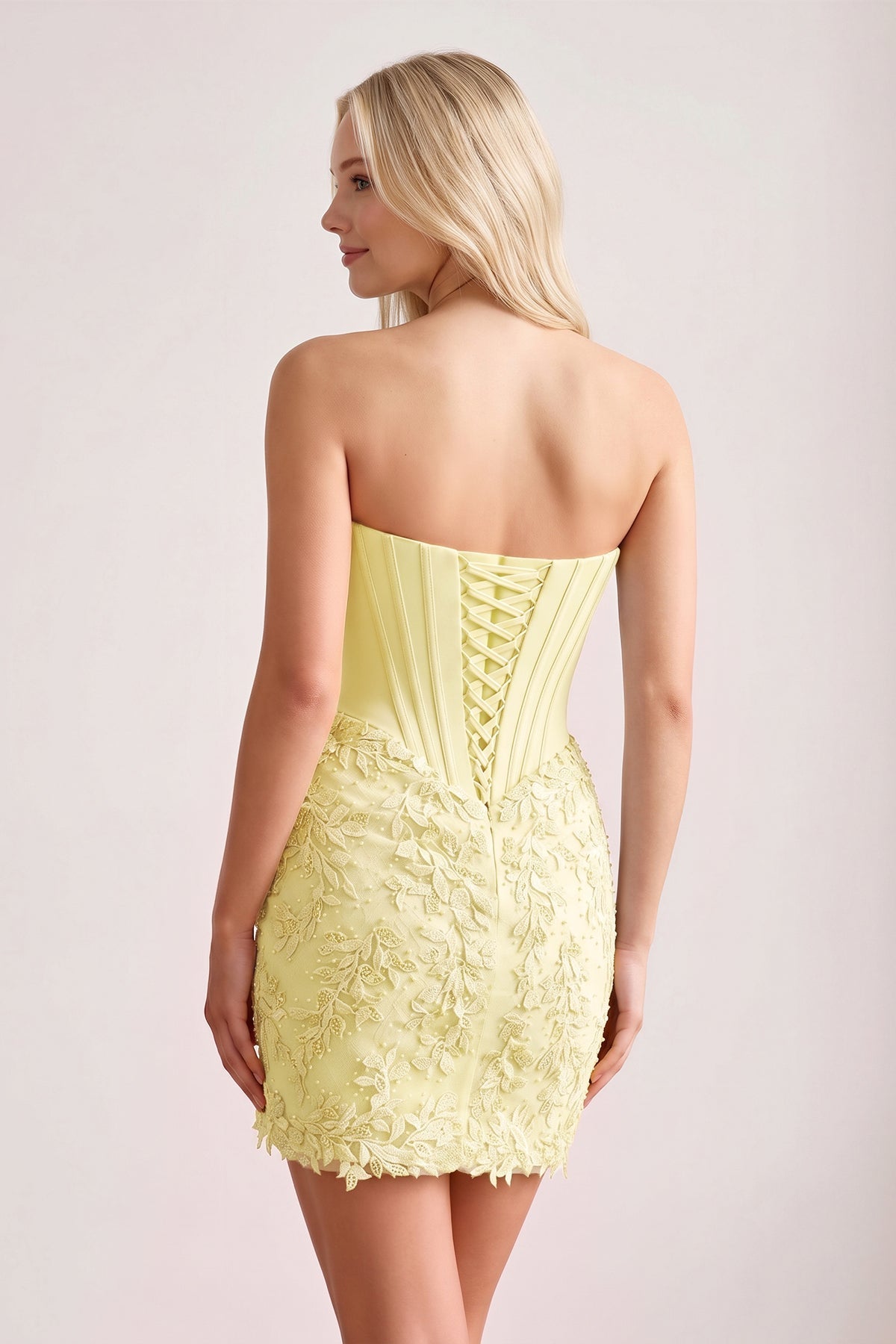 Sky Blue Strapless Embroidered Lace Sheath Corset Homecoming Dress