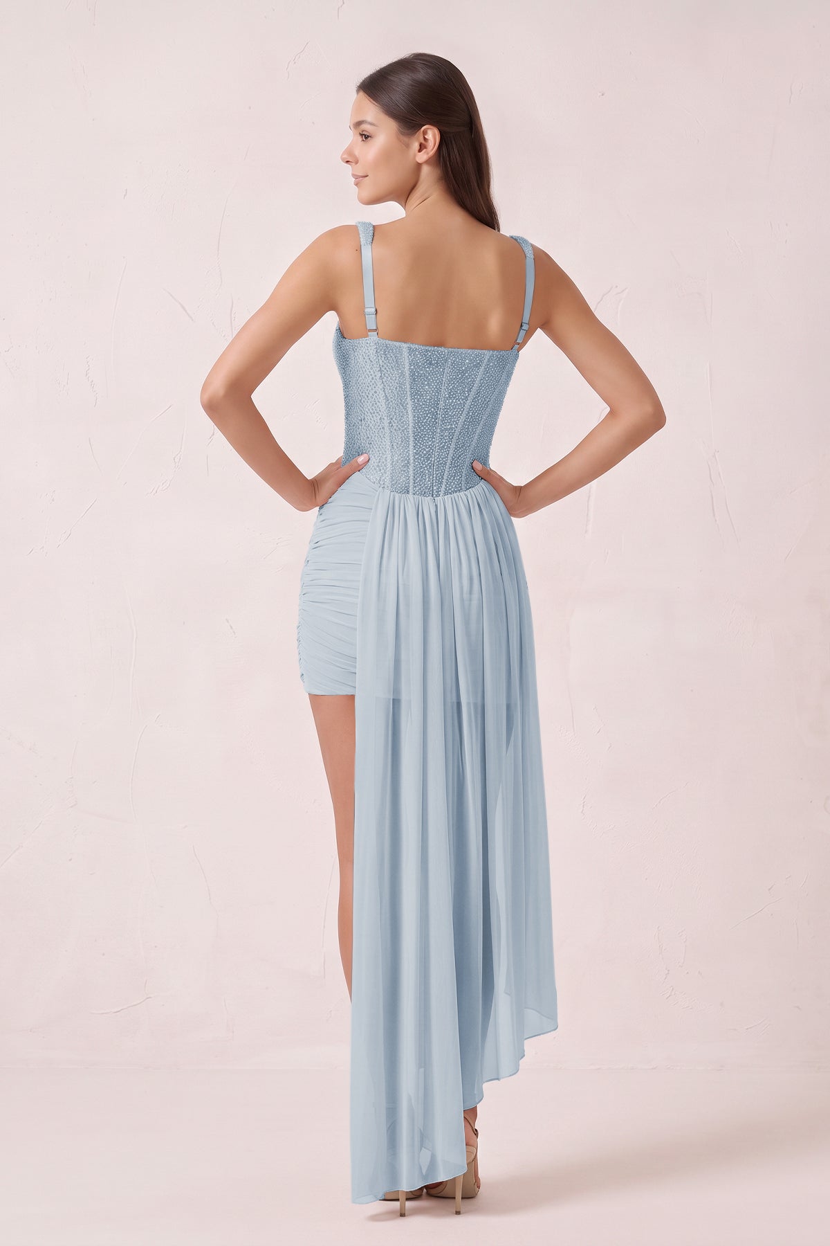 Sparkly Pink Sweetheart Corset Bodycon Tulle Homecoming Dress with Ribbon
