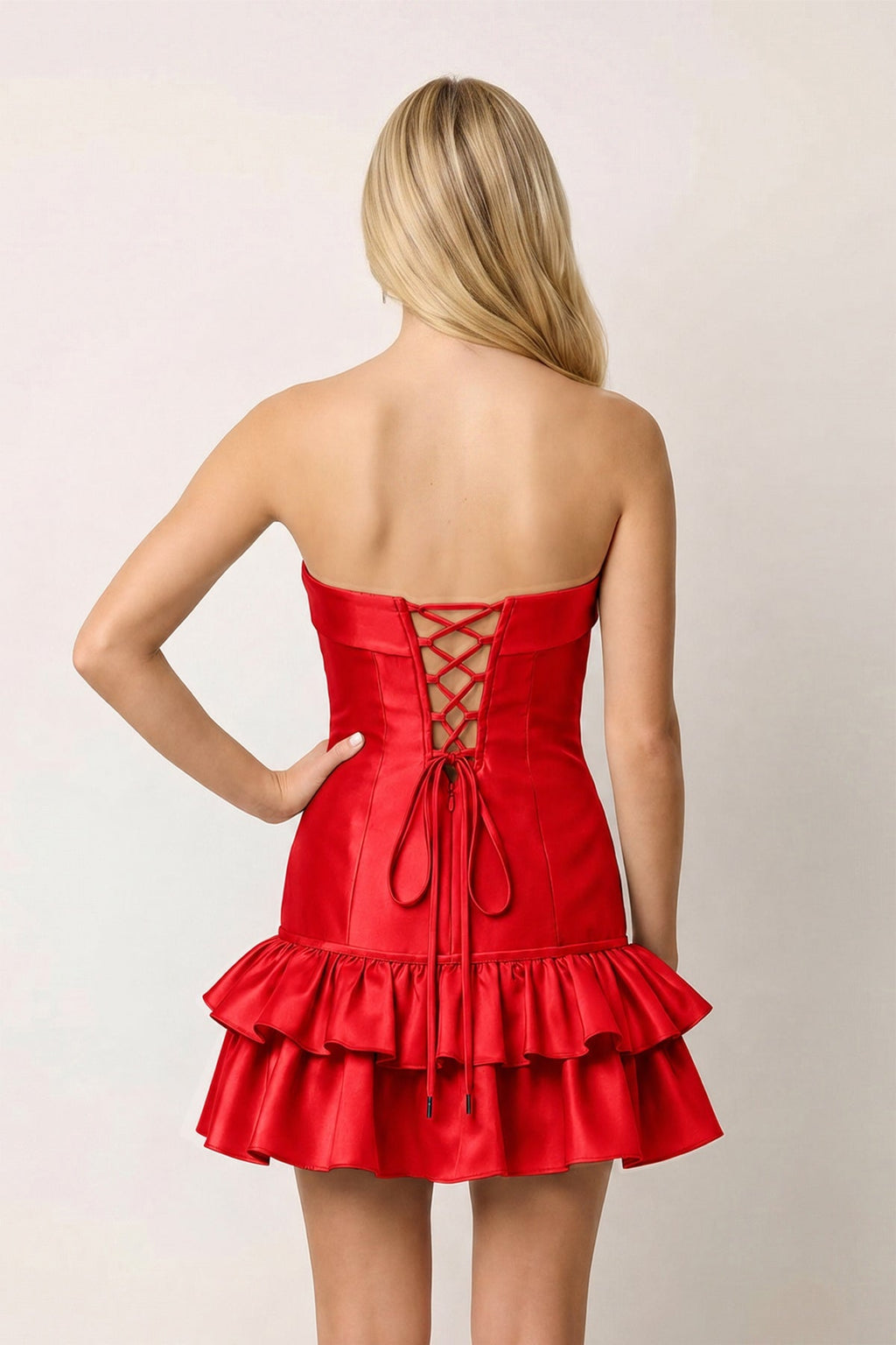 Turquoise Ruffled Strapless Tiered A-Line Satin Homecoming Dress