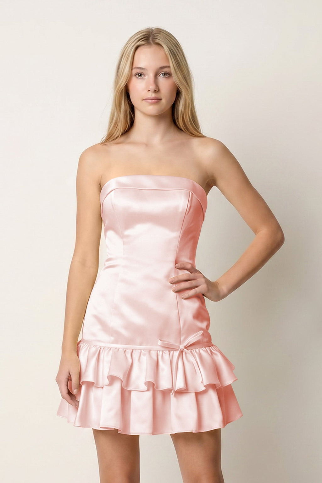 Turquoise Ruffled Strapless Tiered A-Line Satin Homecoming Dress