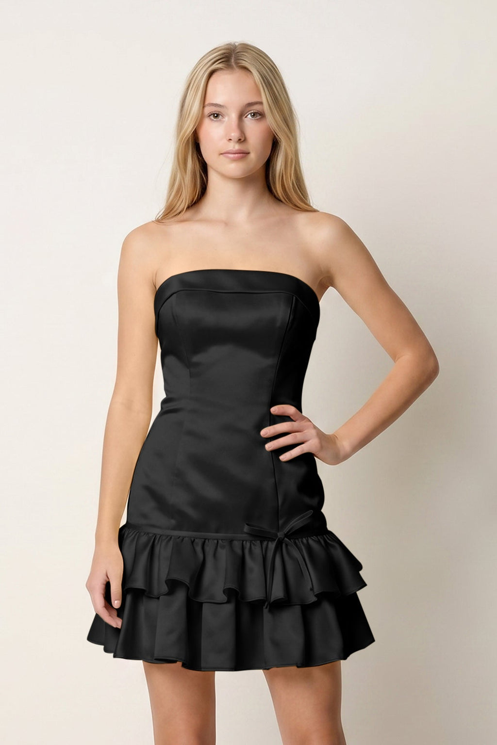 Turquoise Ruffled Strapless Tiered A-Line Satin Homecoming Dress