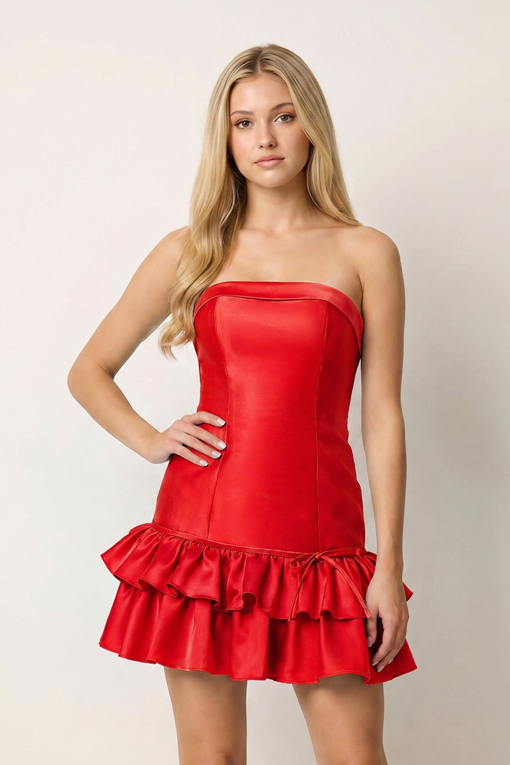 Turquoise Ruffled Strapless Tiered A-Line Satin Homecoming Dress