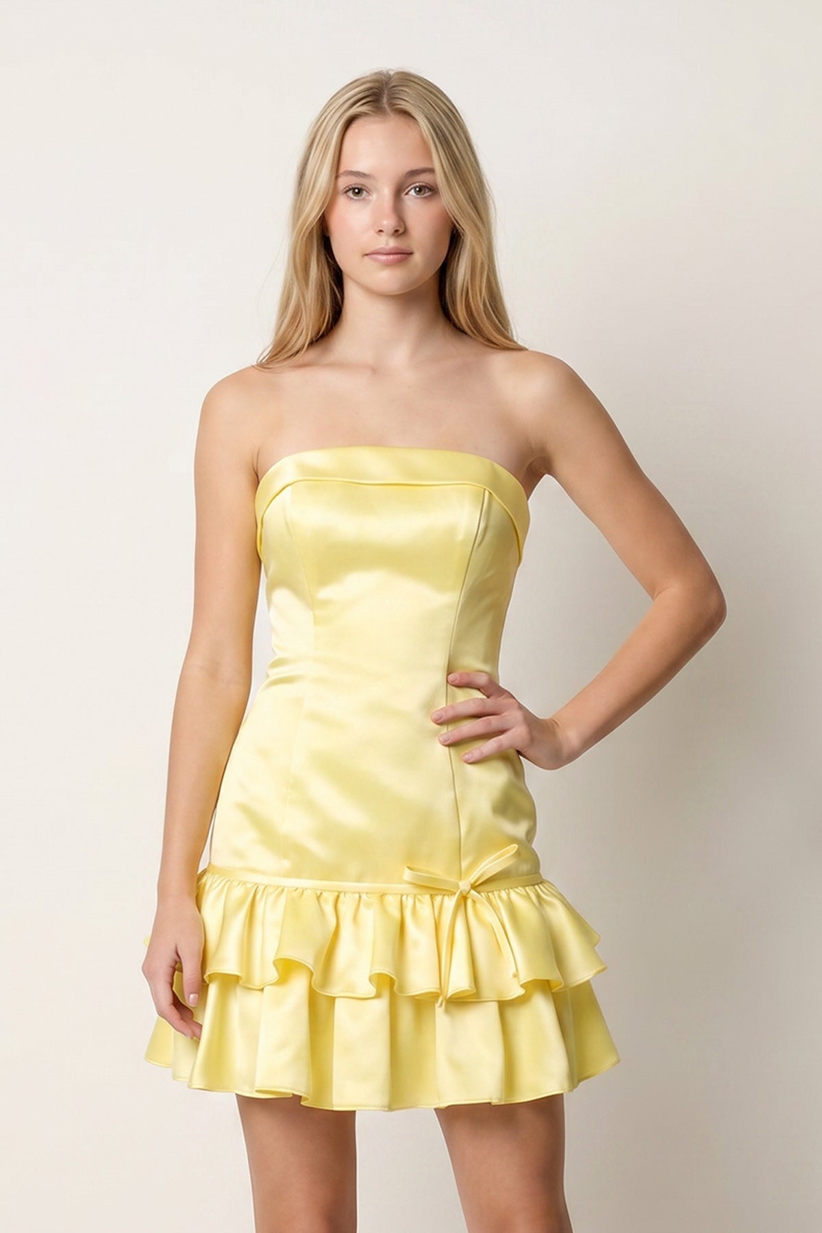 Turquoise Ruffled Strapless Tiered A-Line Satin Homecoming Dress